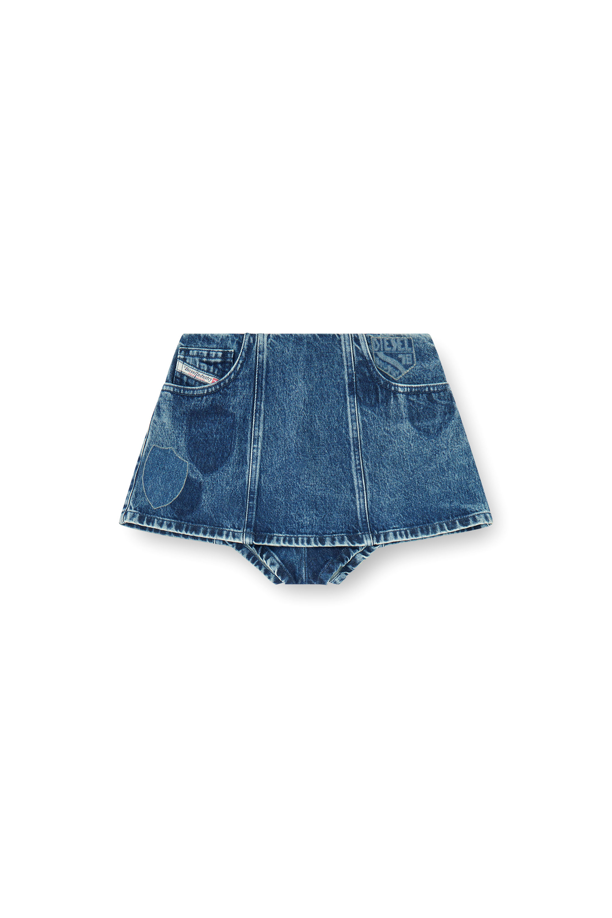 Diesel - DE-FIROVA-S, Short en denim &agrave; basque avec patchs effet ombre Femme in Bleu - 3