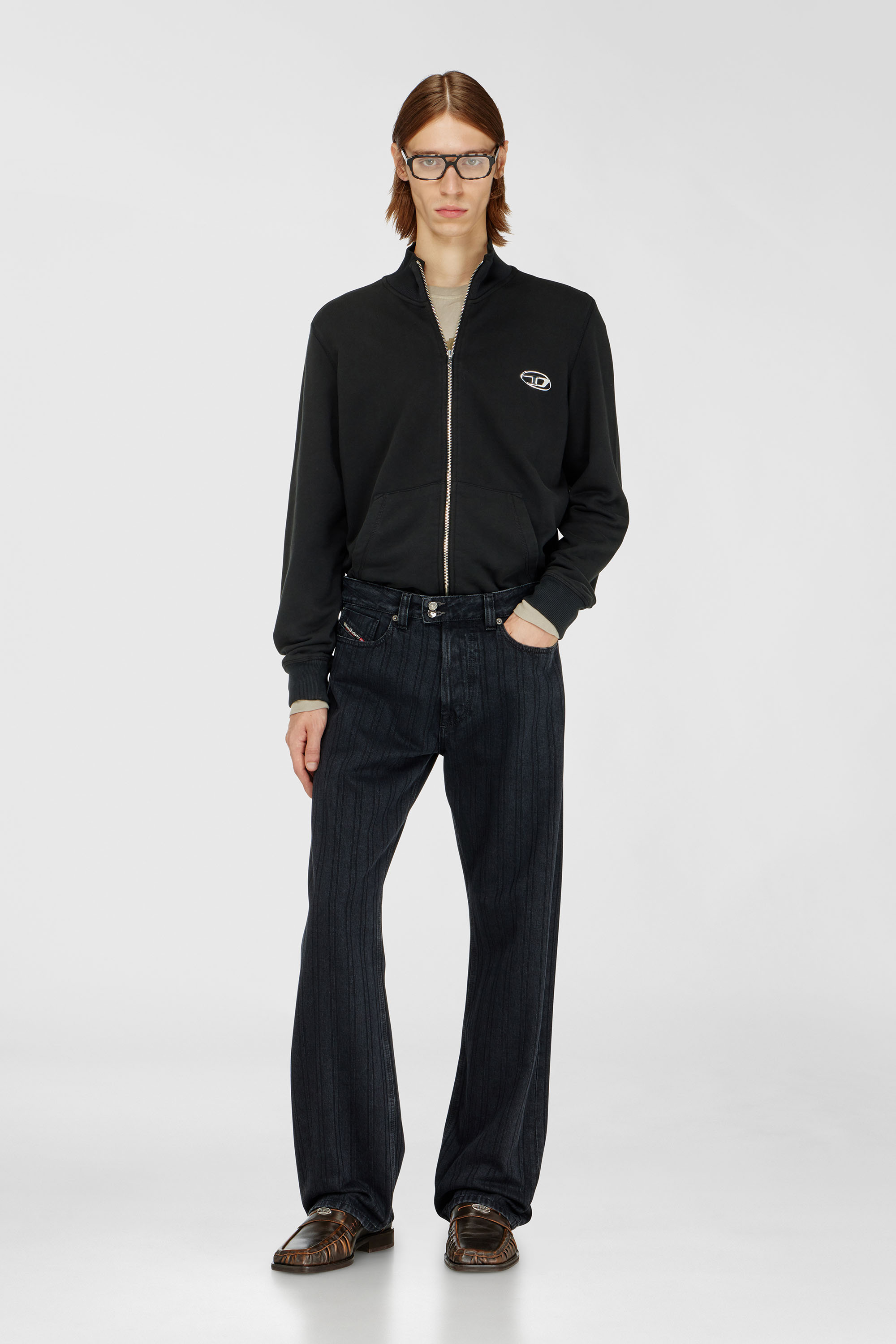Diesel - S-GINN-ZIP-IOD, Sweatshirt avec col montant et Oval D m&eacute;tallique Homme in Noir - 2