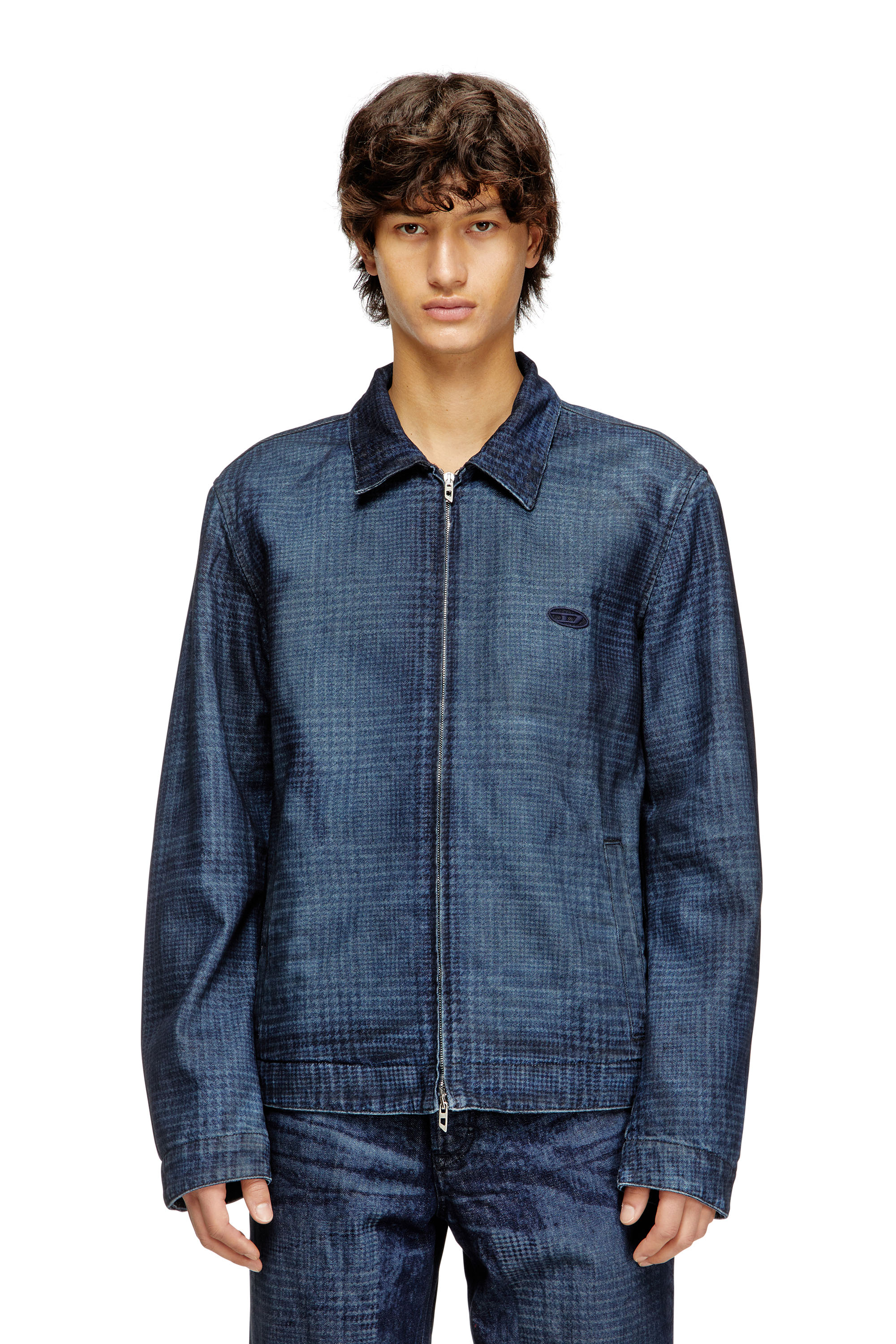 Diesel - D-ROHEEN-S, Veste en denim à carreaux Prince de Galles Homme in Bleu - 3