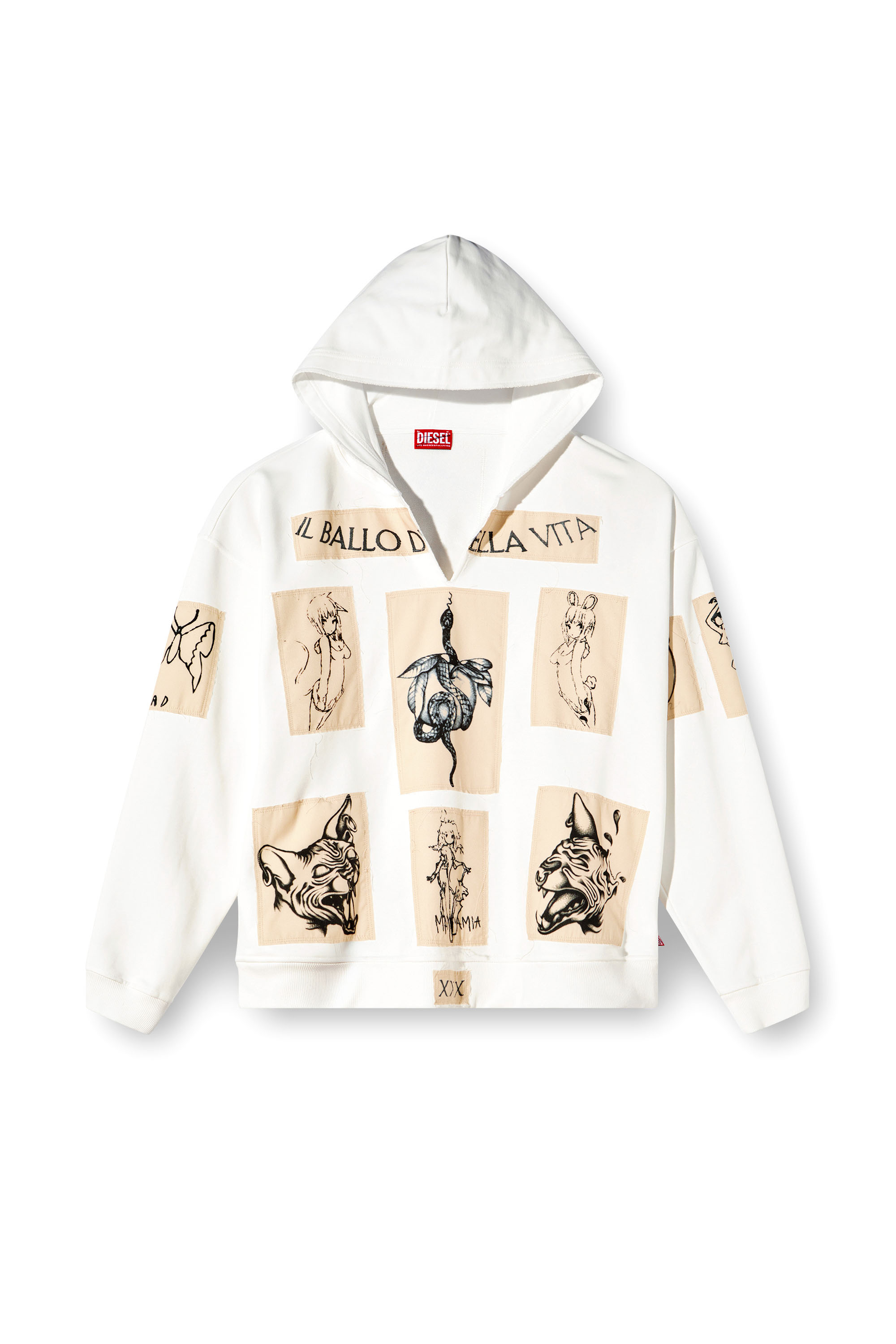 Diesel - S-BOXT-HOOD-DD, Sweat-shirt à capuche avec empiècements tatouage Mixte in Blanc - 3