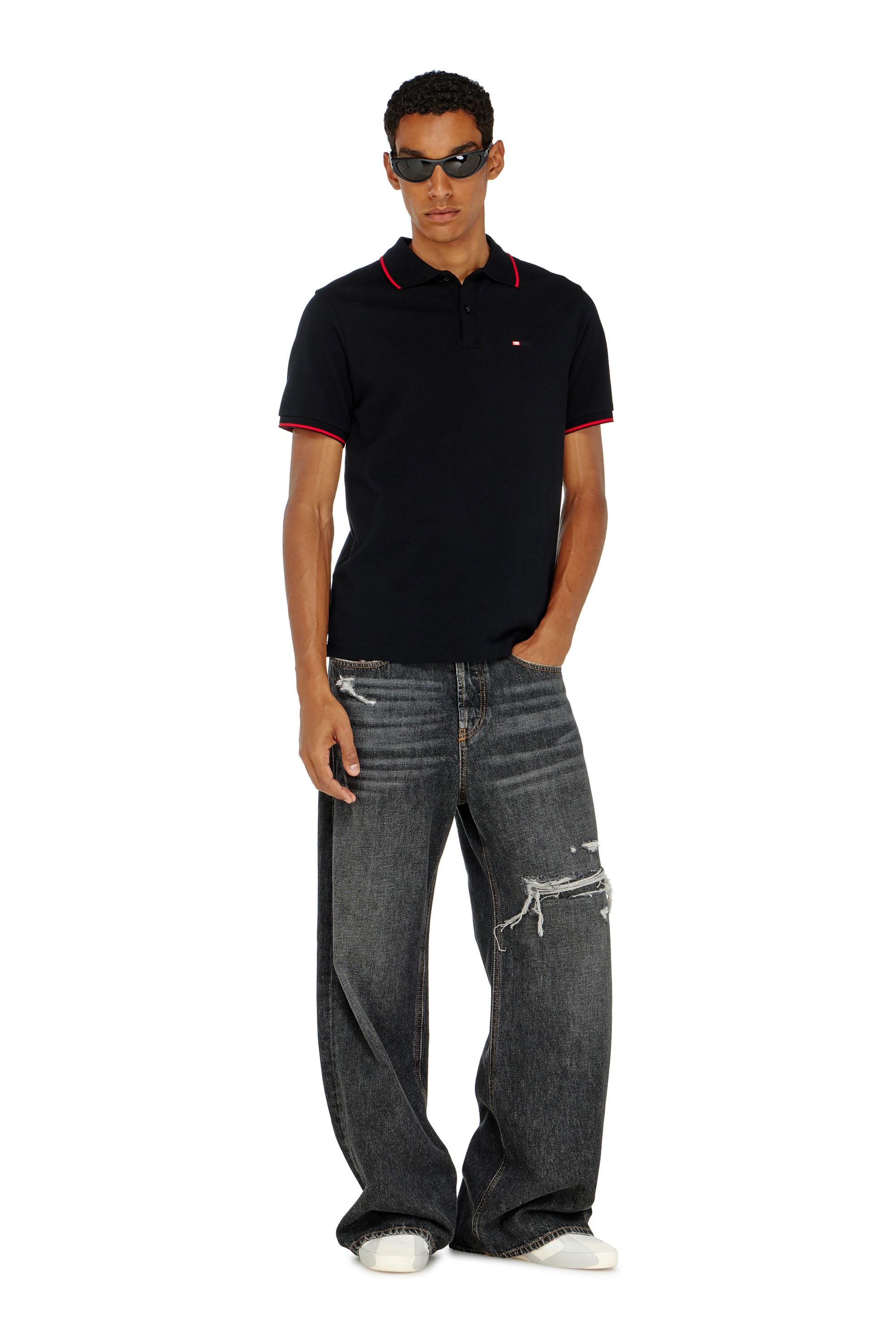 Diesel - T-FERRY-MICRODIV, Polo avec micro broderie Diesel Homme in Noir - 1
