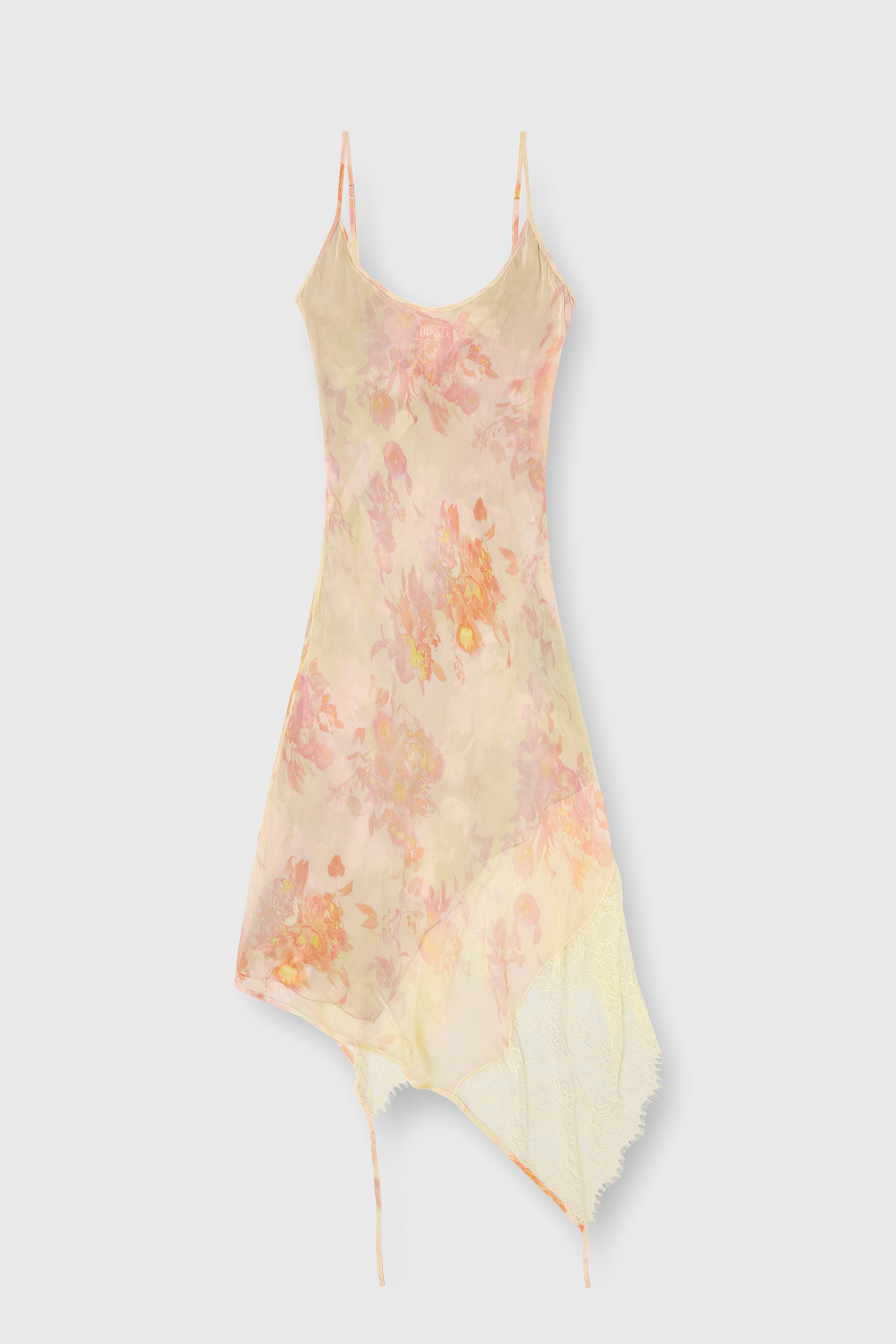 Diesel - D-ANCEL, Robe nuisette &agrave; demi-longueur avec imprim&eacute; fleuri et bordure en dentelle Femme in Polychrome - 1