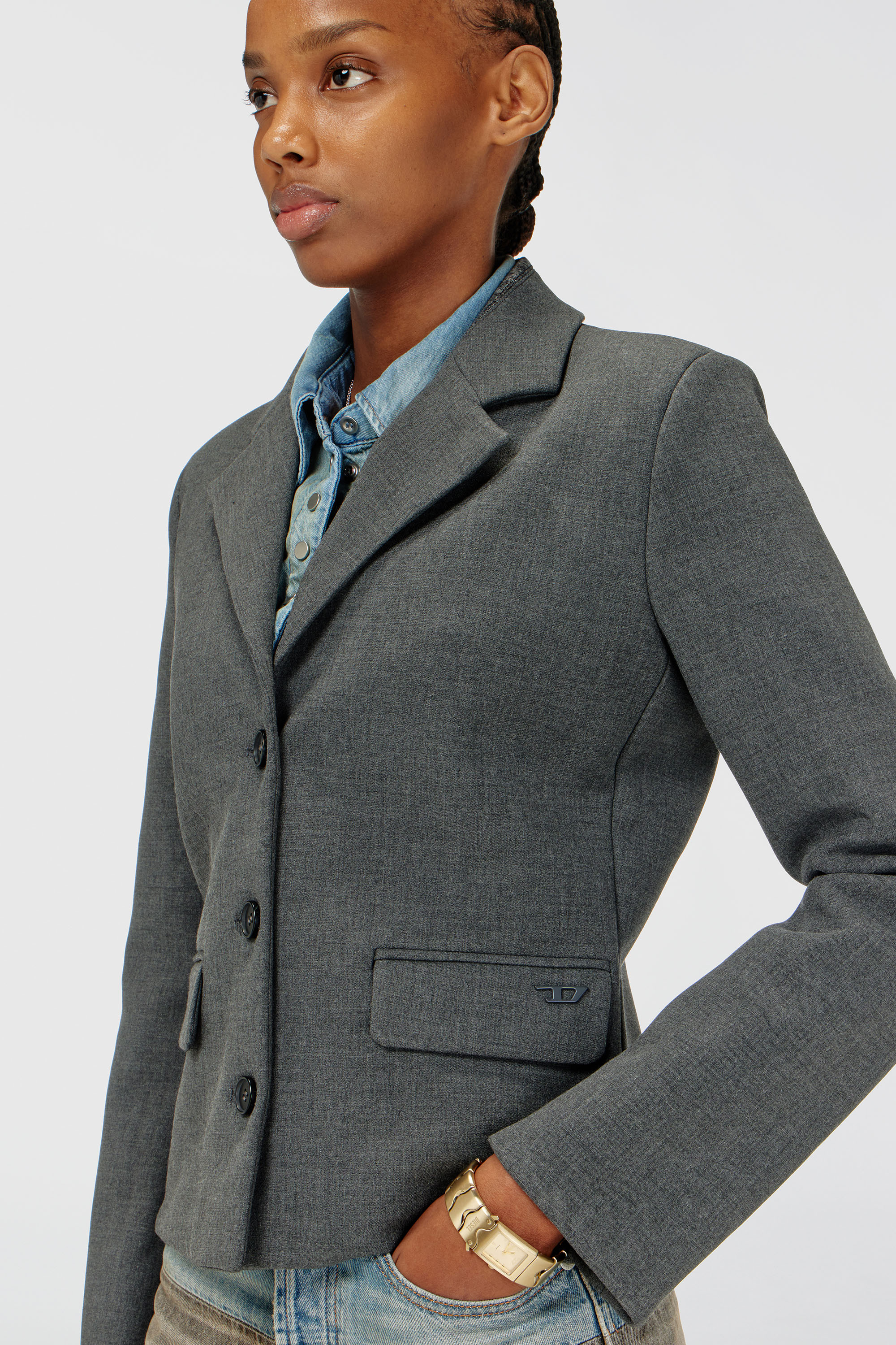 Diesel - G-LINTY, Blazer court &agrave; col orn&eacute; de denim Femme in Gris - 5