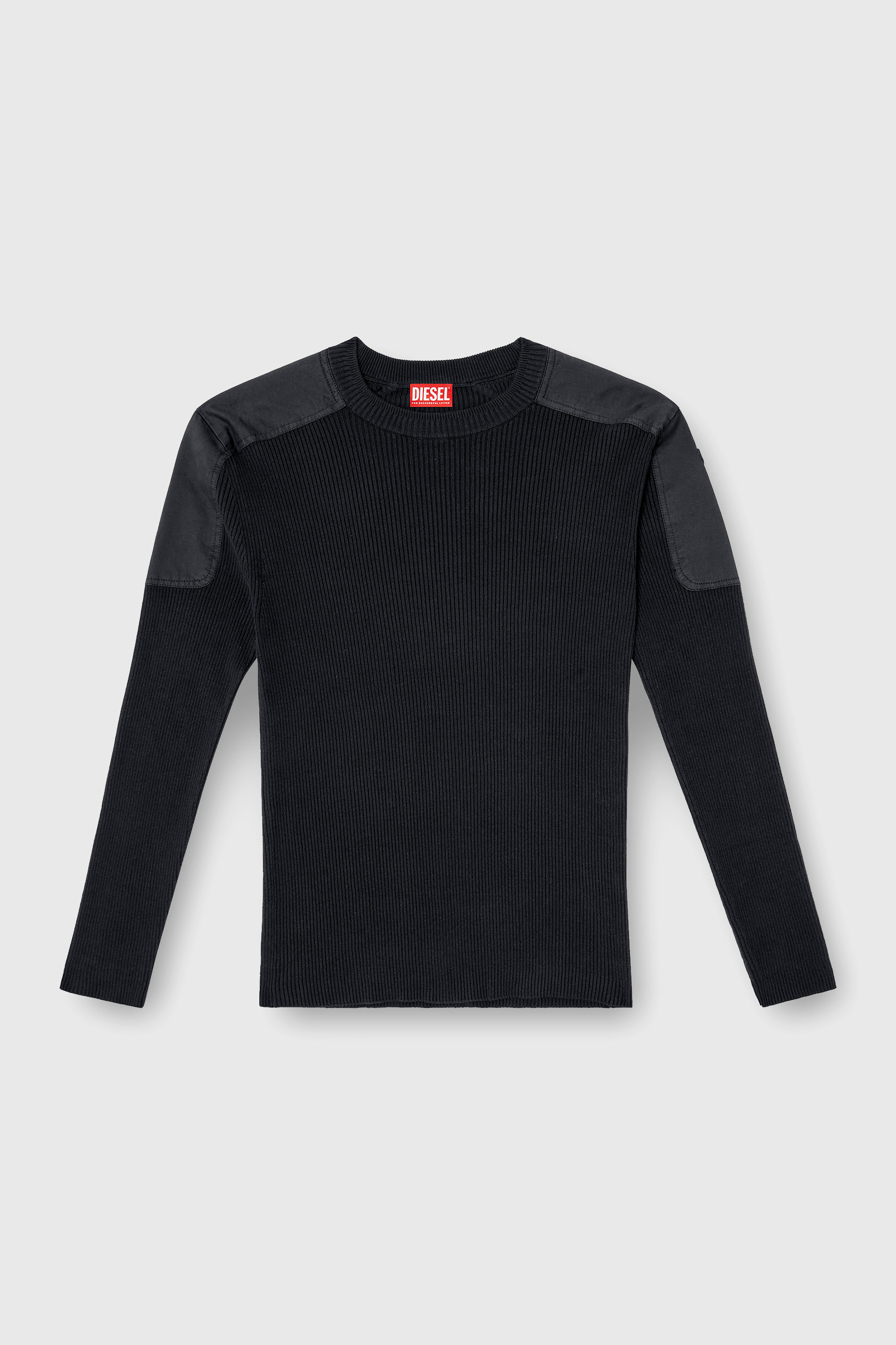 Diesel - K-MARTIN, Pull c&ocirc;tel&eacute; avec empi&egrave;cements aux &eacute;paules Homme in Noir - 2