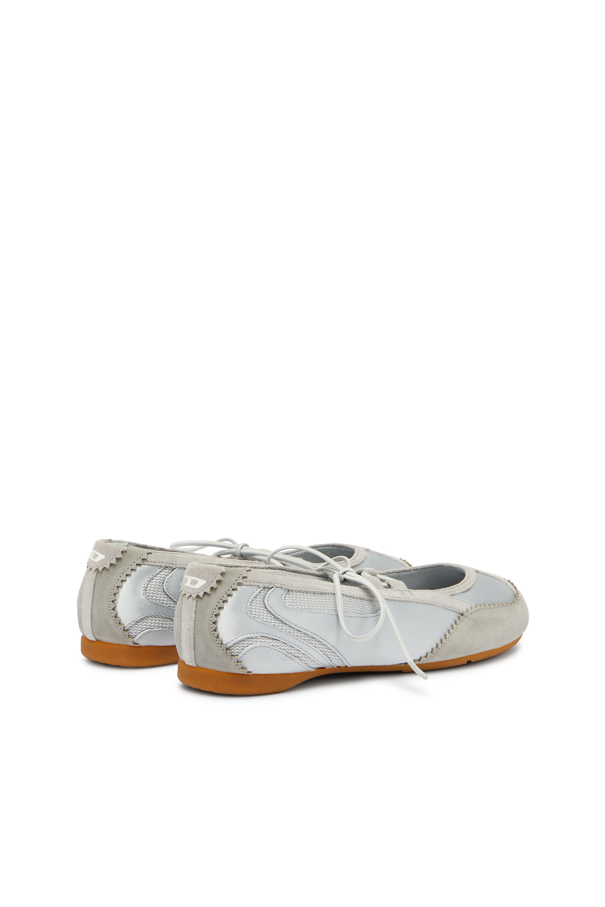 Diesel - D-MILE BALLERINA LACE UP II W, D-Mile - Ballerines &agrave; lacets en cuir et mesh Femme in Gris - 3