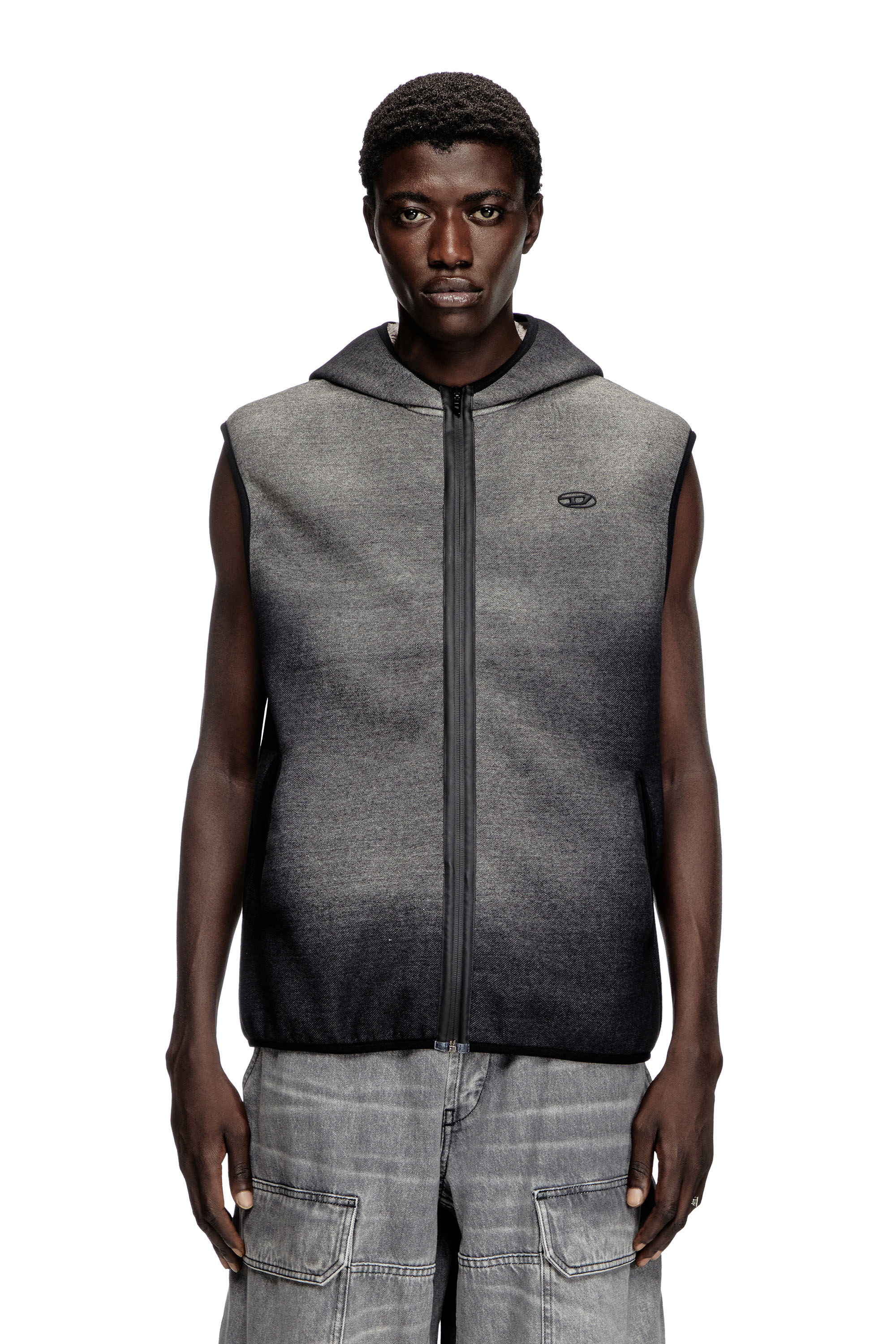 Diesel - S-HAKY, Gilet à capuche en jacquard effet denim Mixte in Noir - 1