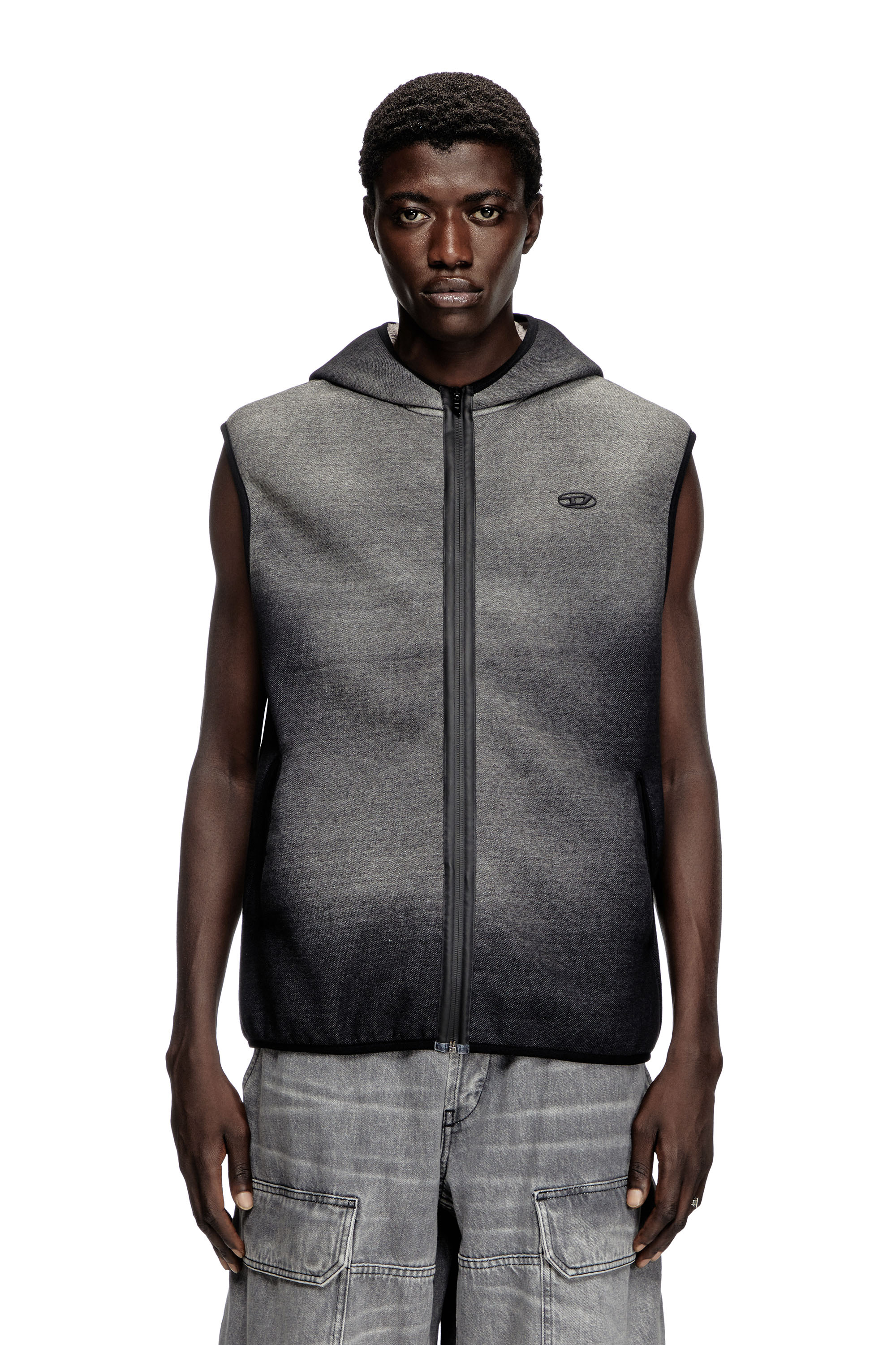 Diesel - S-HAKY, Gilet &agrave; capuche en jacquard effet denim Mixte in Noir - 3