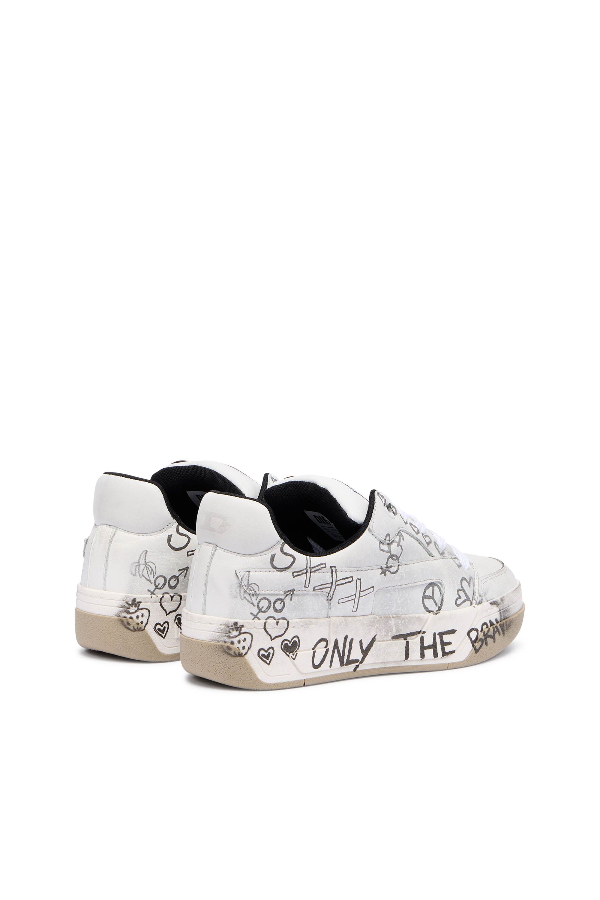 Diesel - S-D-OLLIE LOW W, Woman's D-Ollie-Leather sneakers with graffiti print in White/Brown - 3