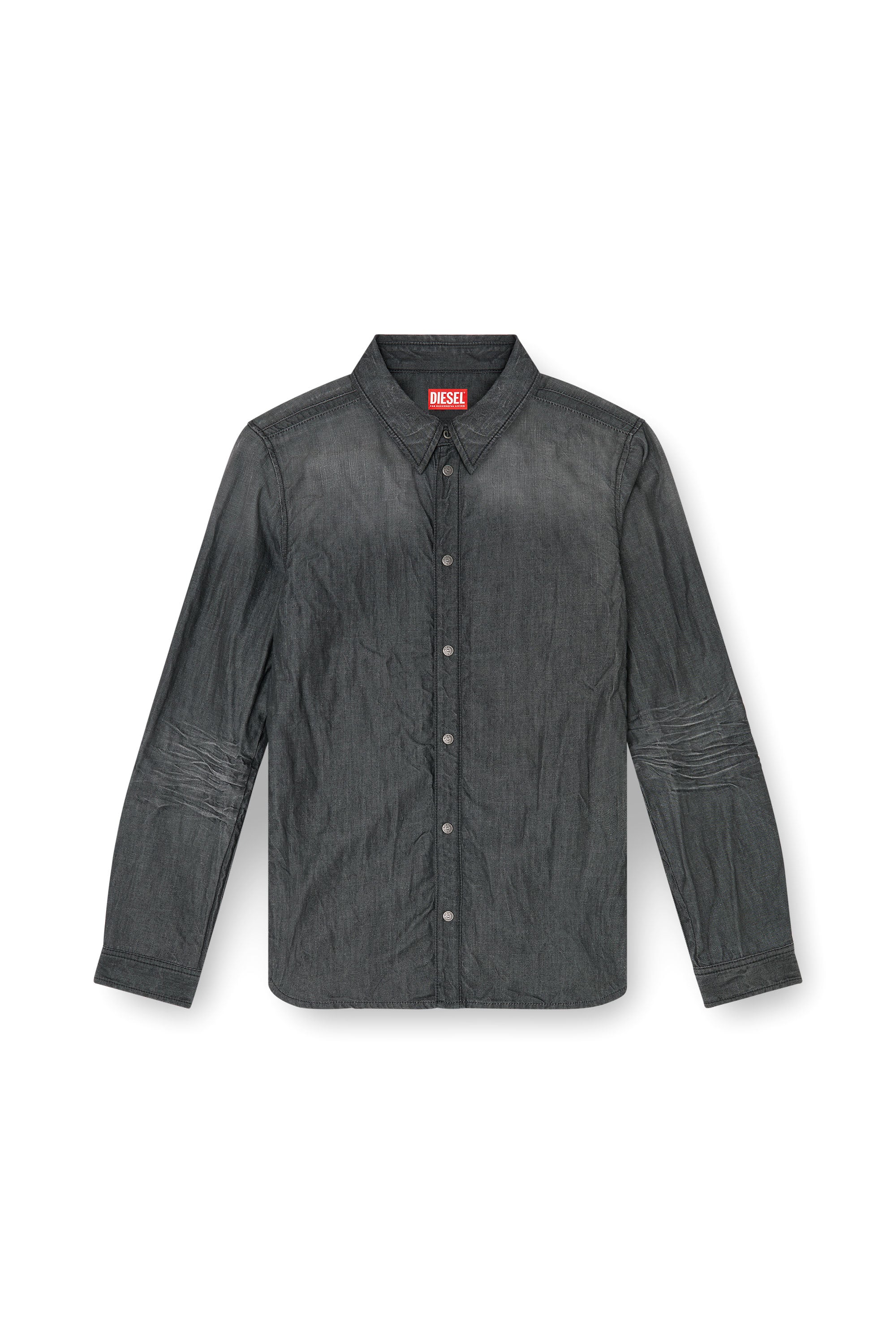 Diesel - D-SYNAR-FSJ2, Man's Shirt in creased denim in Black/Dark grey - 4