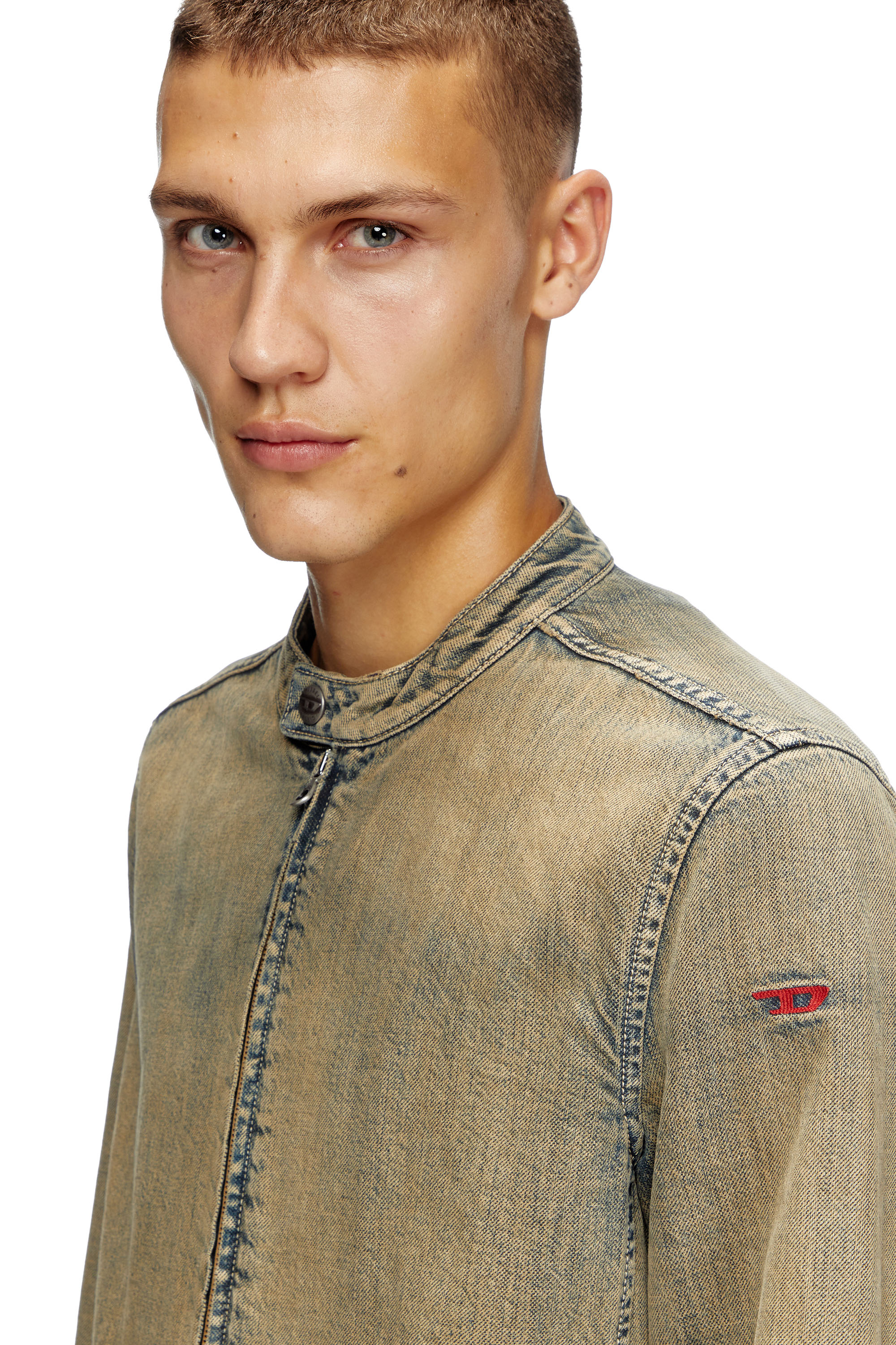 Diesel - D-GLORY, Veste biker en denim brossé doré Homme in Bleu - 5