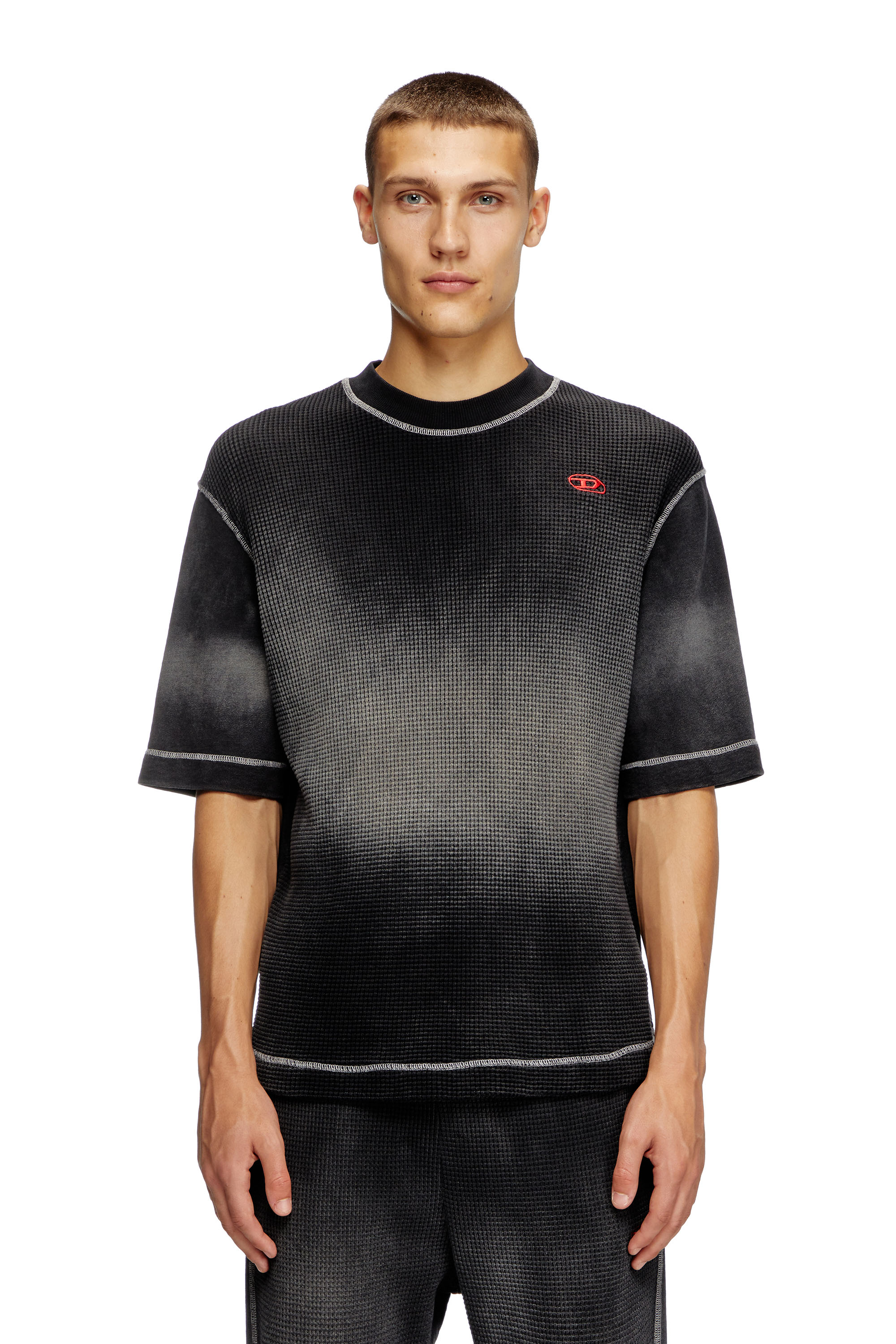 Diesel - S-WAFYCOL, Sweat-shirt à manches mi-longues en jersey gaufré Homme in Noir - 1