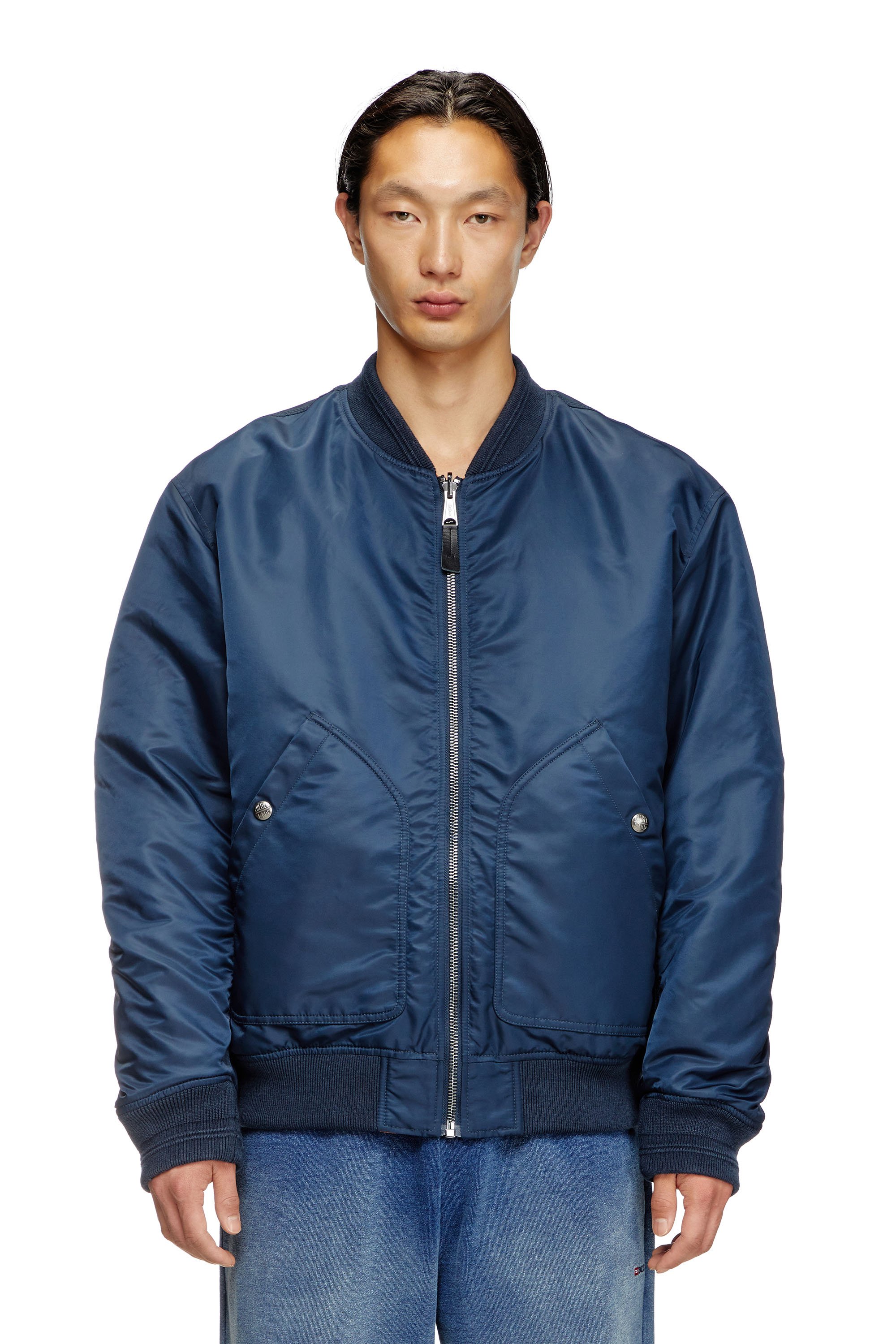 Diesel - J-HELD, Veste bomber en nylon rembourré avec Oval D Homme in Bleu - 1