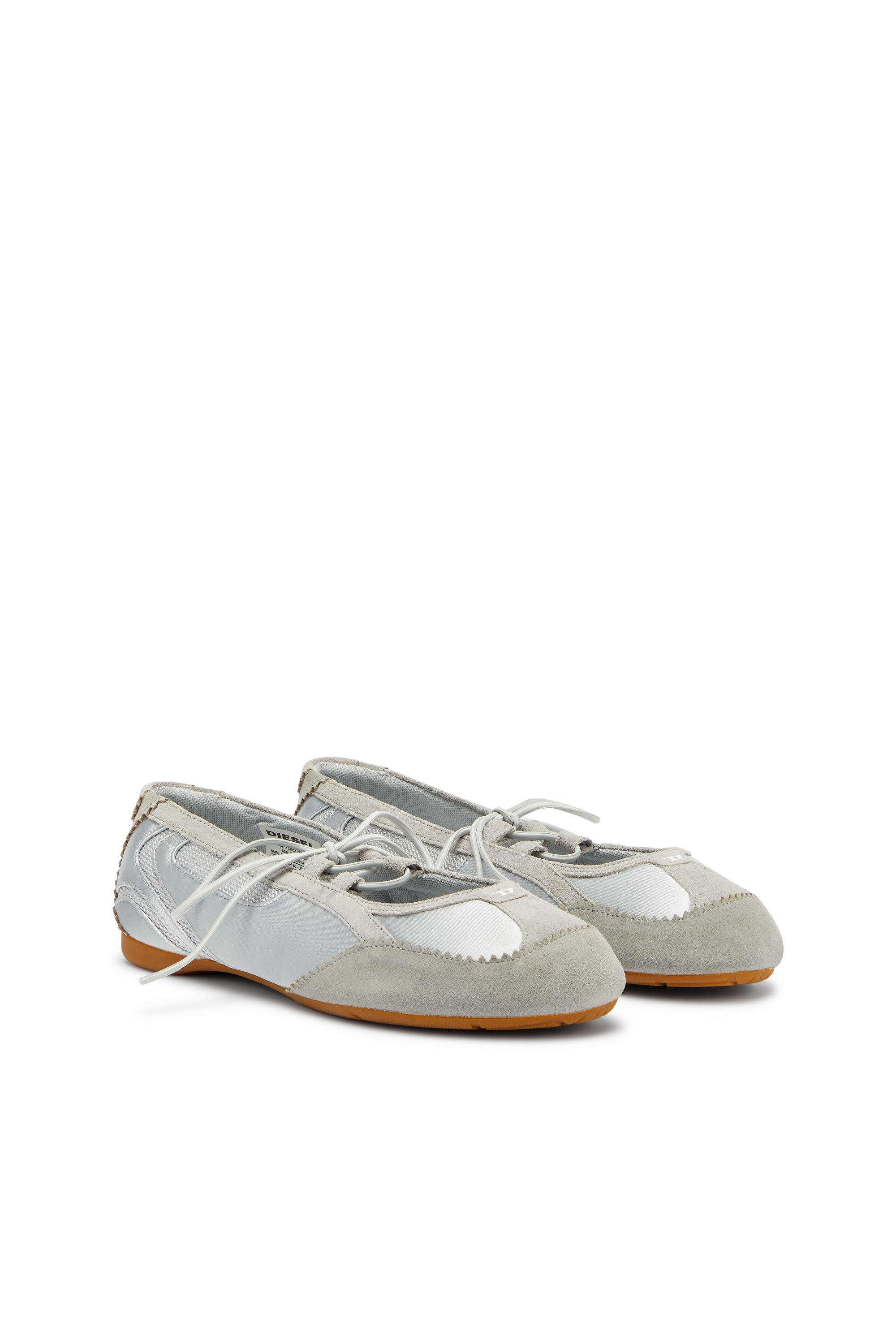 Diesel - D-MILE BALLERINA LACE UP II W, D-Mile - Ballerines &agrave; lacets en cuir et mesh Femme in Gris - 2