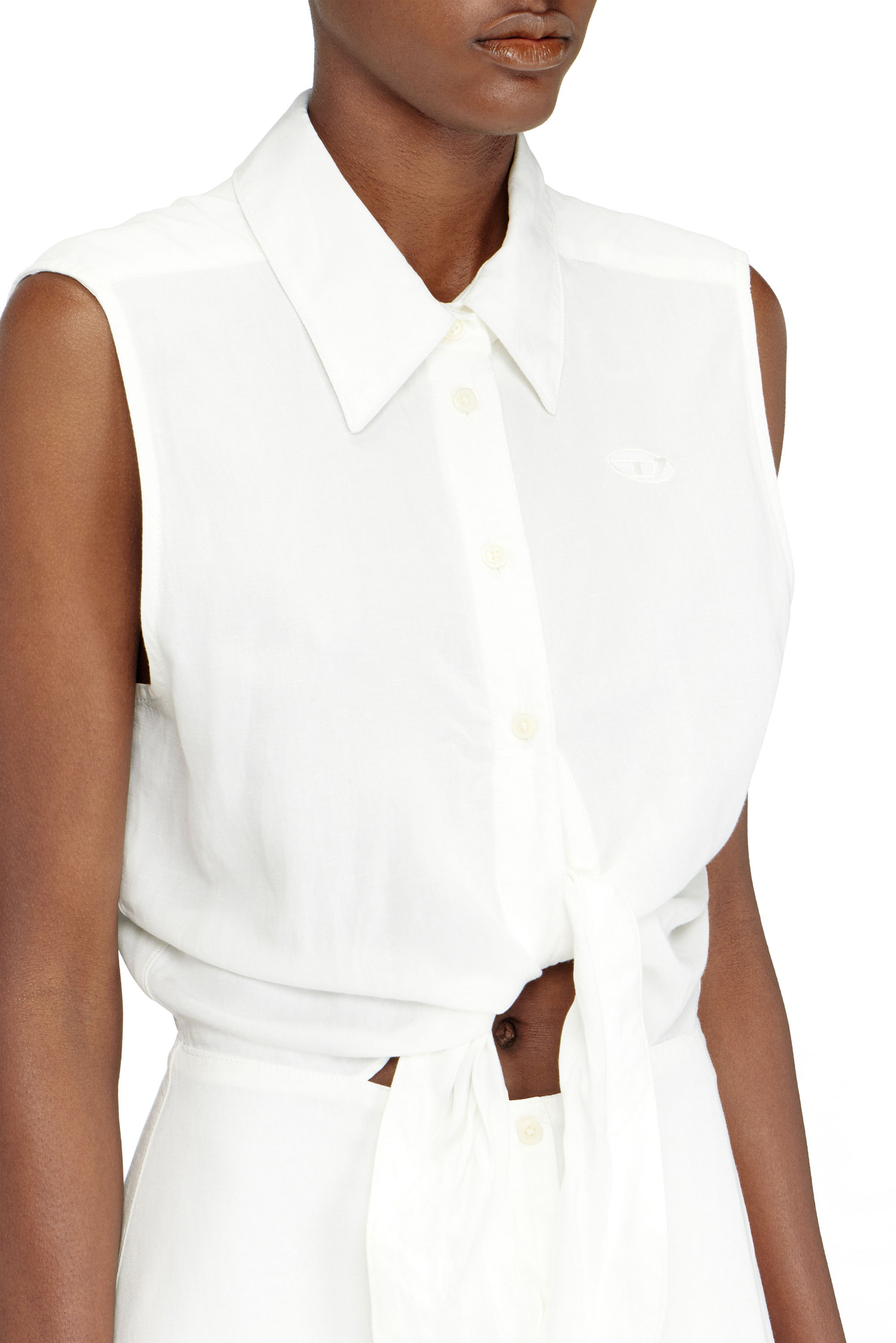Diesel - D-ELTA-SL, Robe midi en m&eacute;lange de lin avec d&eacute;tail n&oelig;ud Femme in Blanc - 4