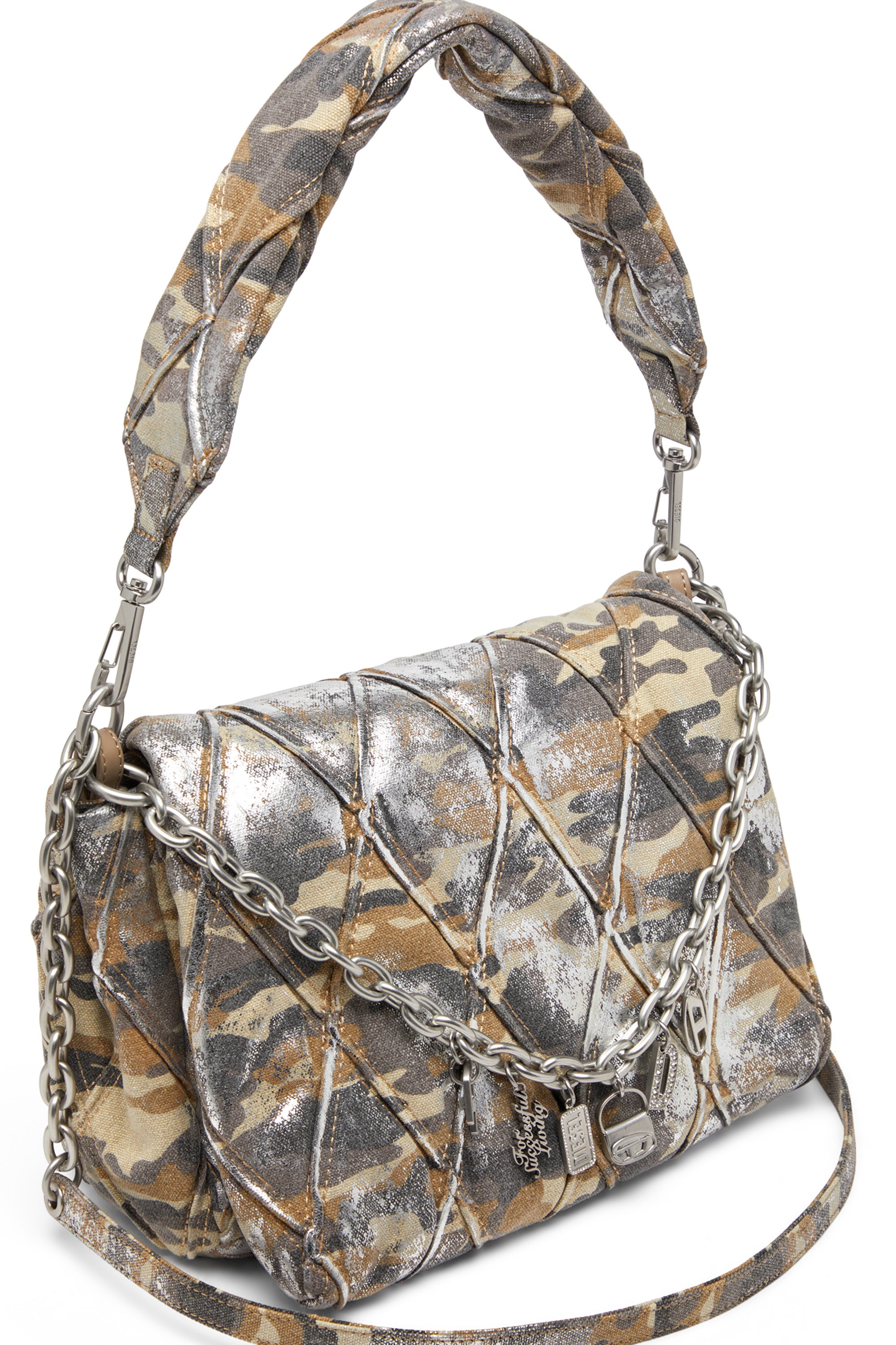 Diesel - CHARM-D SHOULDER M, Charm-D M-Sac à bandoulière en toile au motif camouflage métallisé Femme in Polychrome - 6