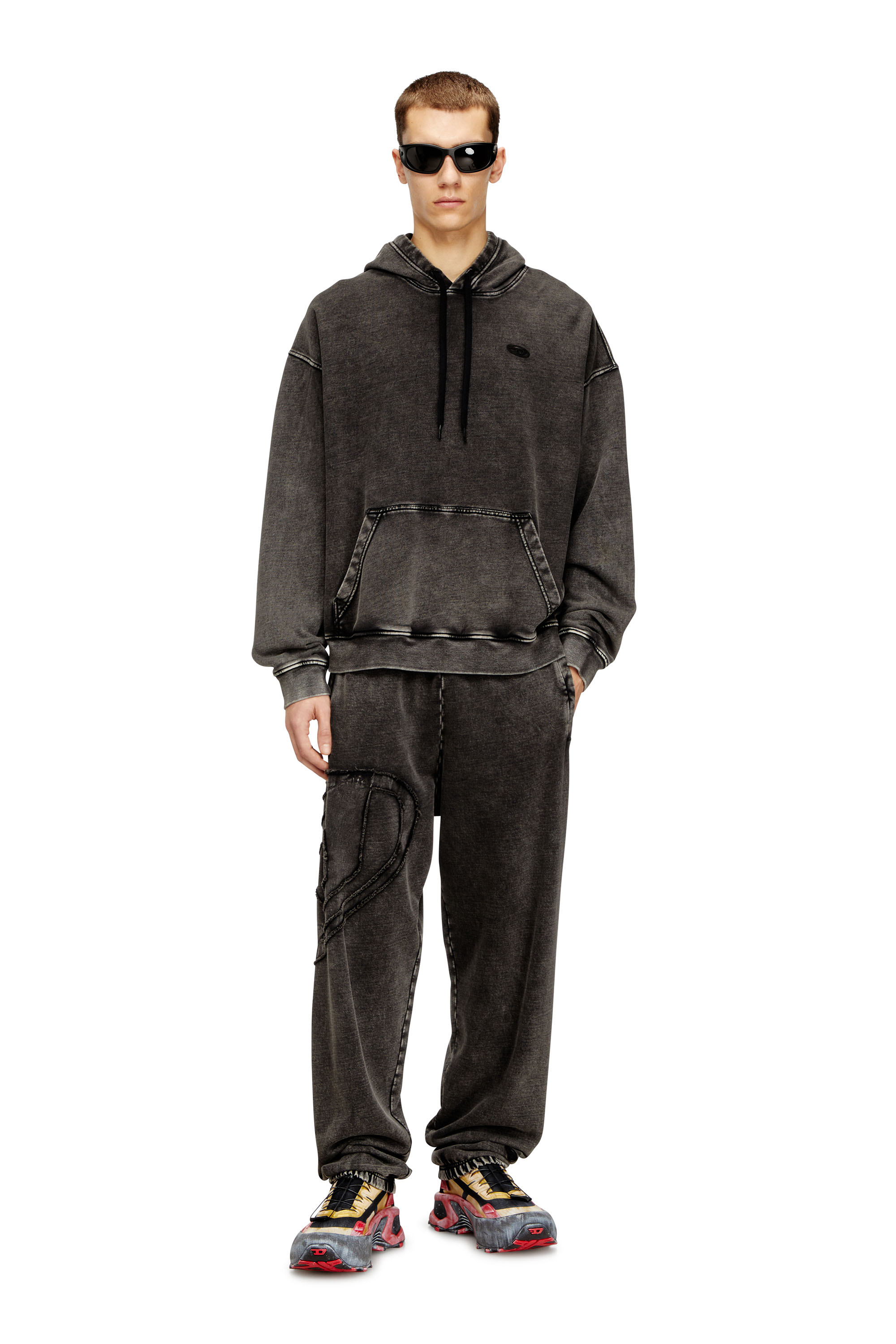 Diesel - S-BOXT-HOOD-DEN, Sweat à dos patchwork coupé brut Homme in Gris - 1