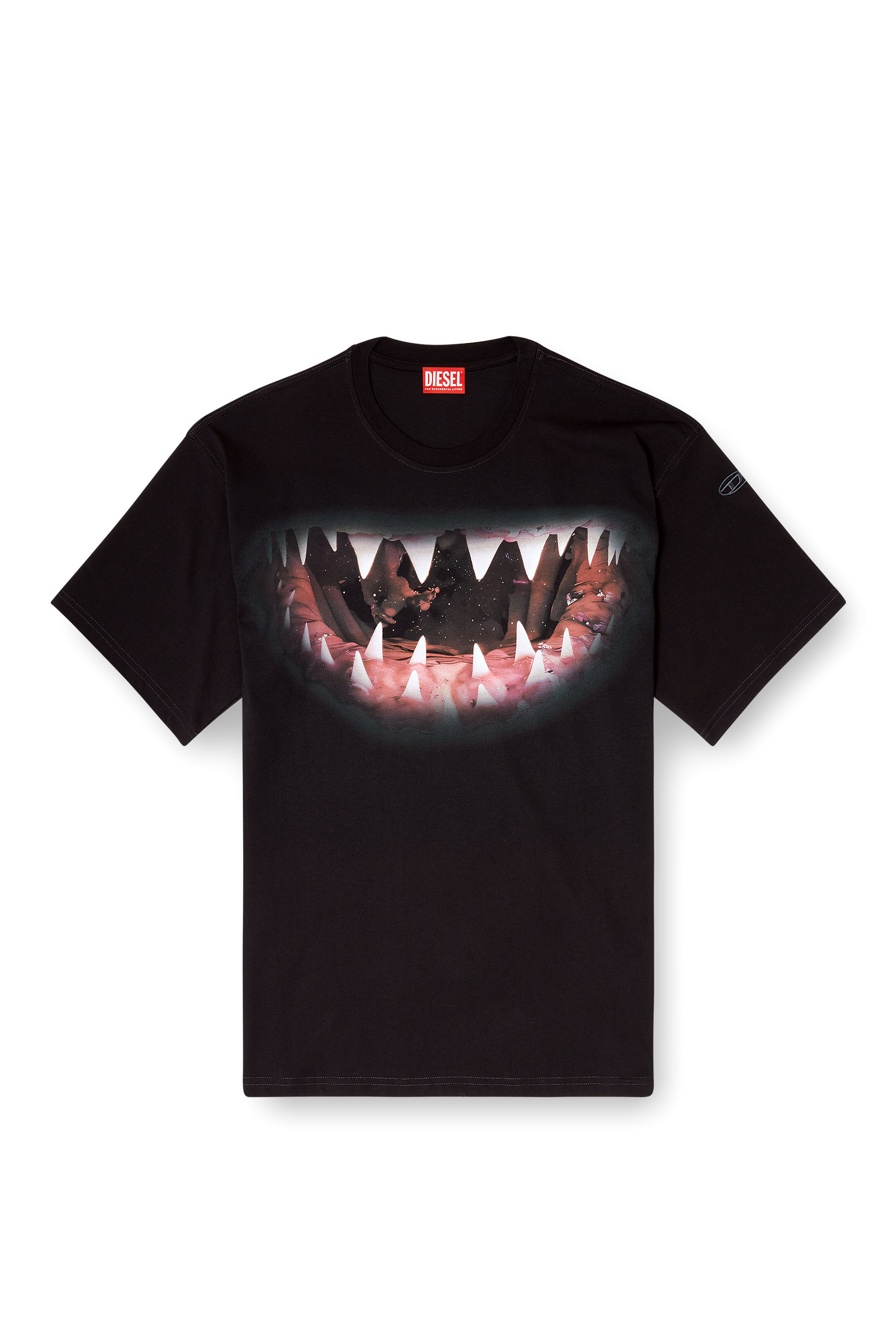 Diesel - T-BOXT-T21, T-shirt en coton avec imprimé bouche de requin Homme in Noir - 3