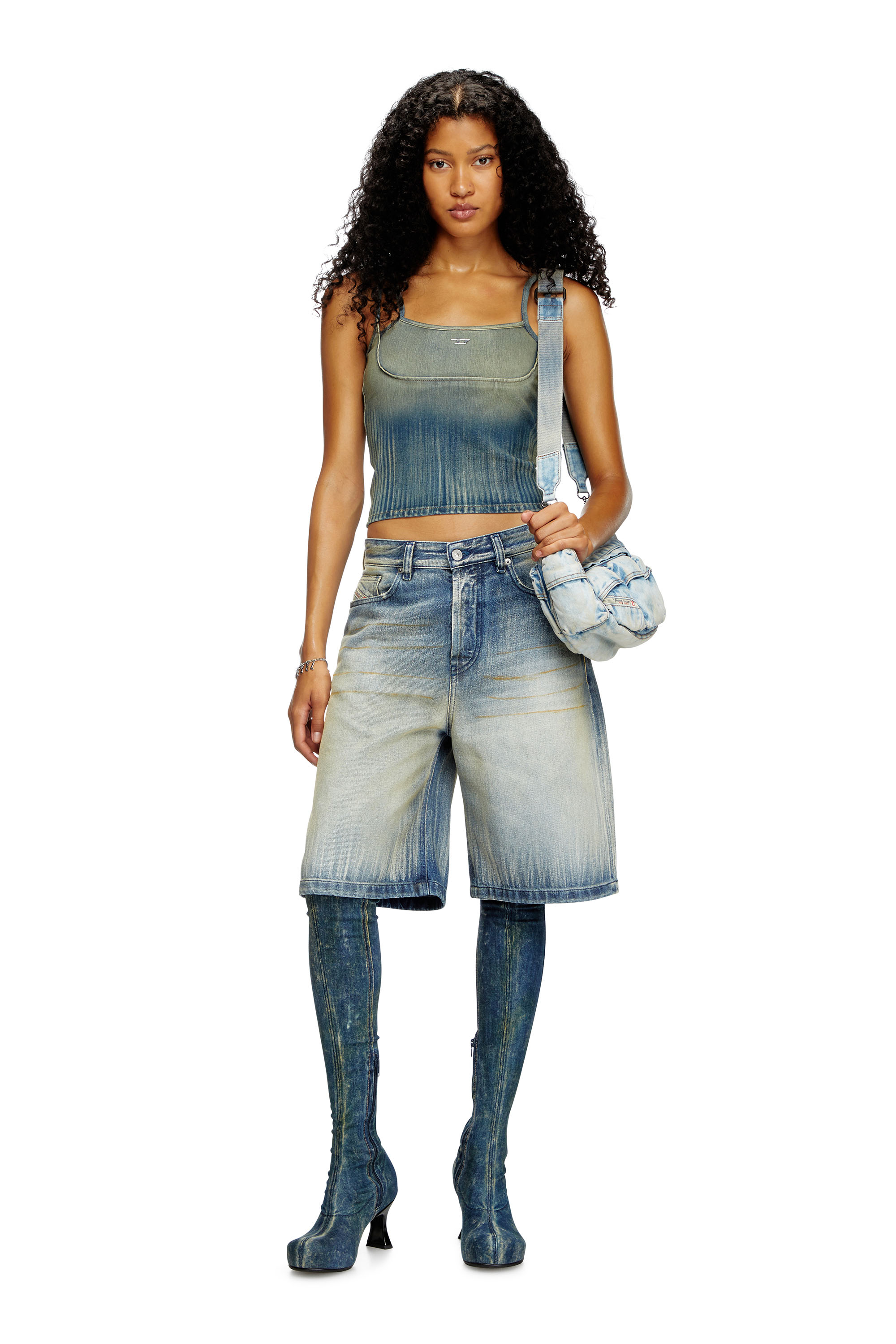 Diesel - DE-MADDY-S, Top cropped en denim léger strié Femme in Bleu - 2