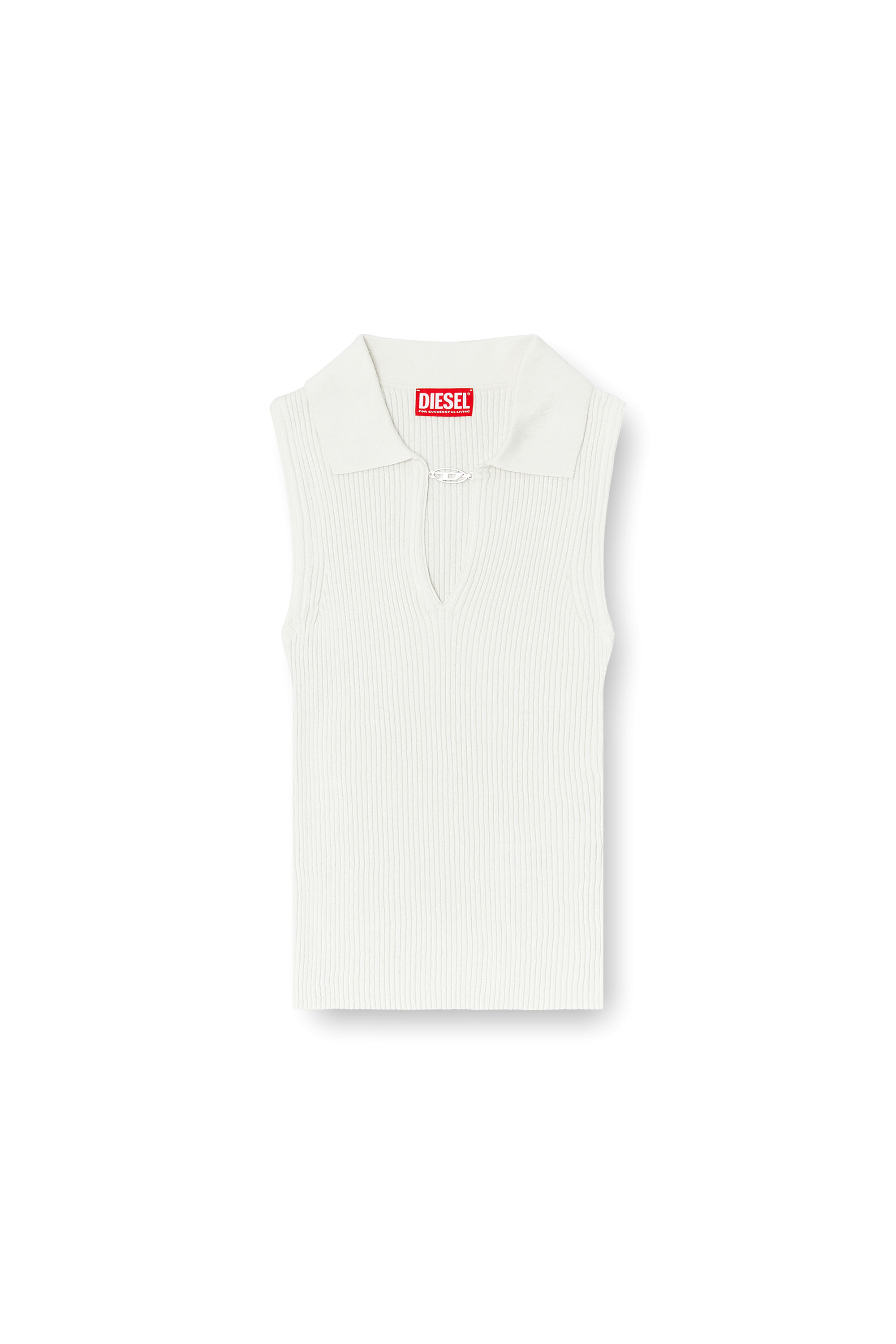 Diesel - M-LILITA, Polo sans manches en maille c&ocirc;tel&eacute;e, m&eacute;lange de soie Femme in Blanc - 2