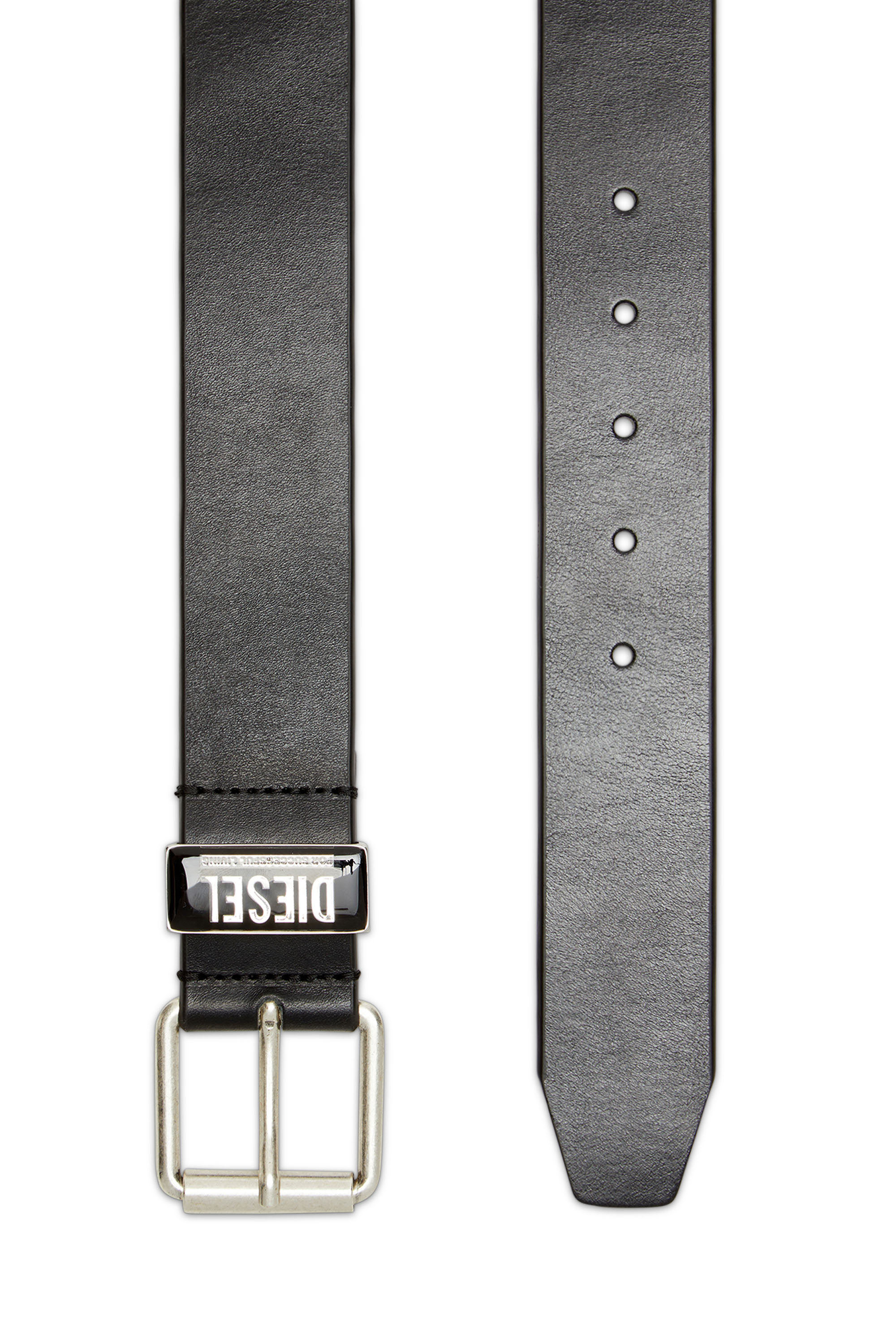Diesel - B-GLOSSY LOOP 40, Ceinture 3.9 cm en cuir avec passant à logo émaillé Homme in Noir - 2