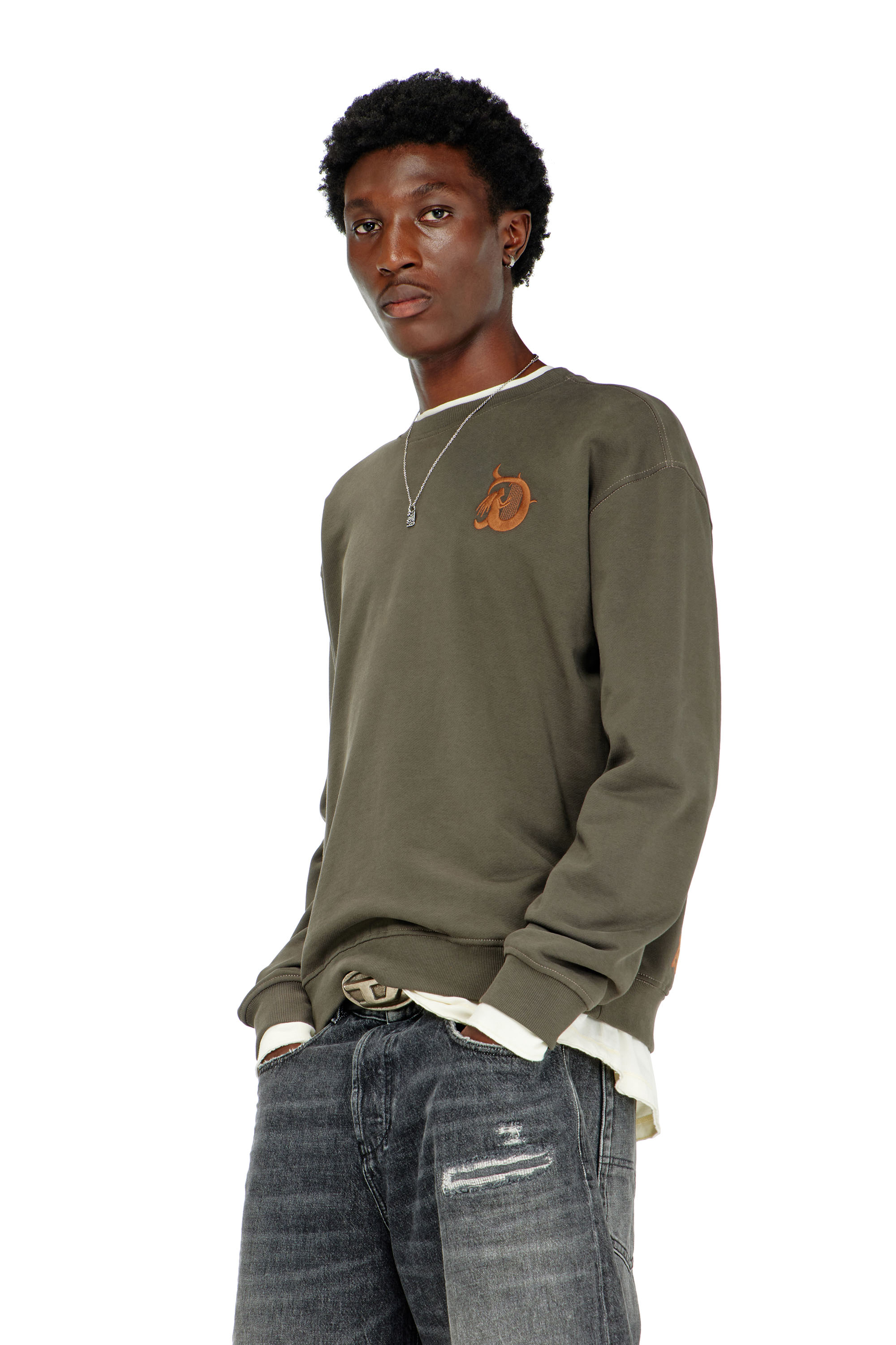 Diesel - S-NORM-AA4, Man's Sweatshirt with embroidery and flock print in Military Green - 1