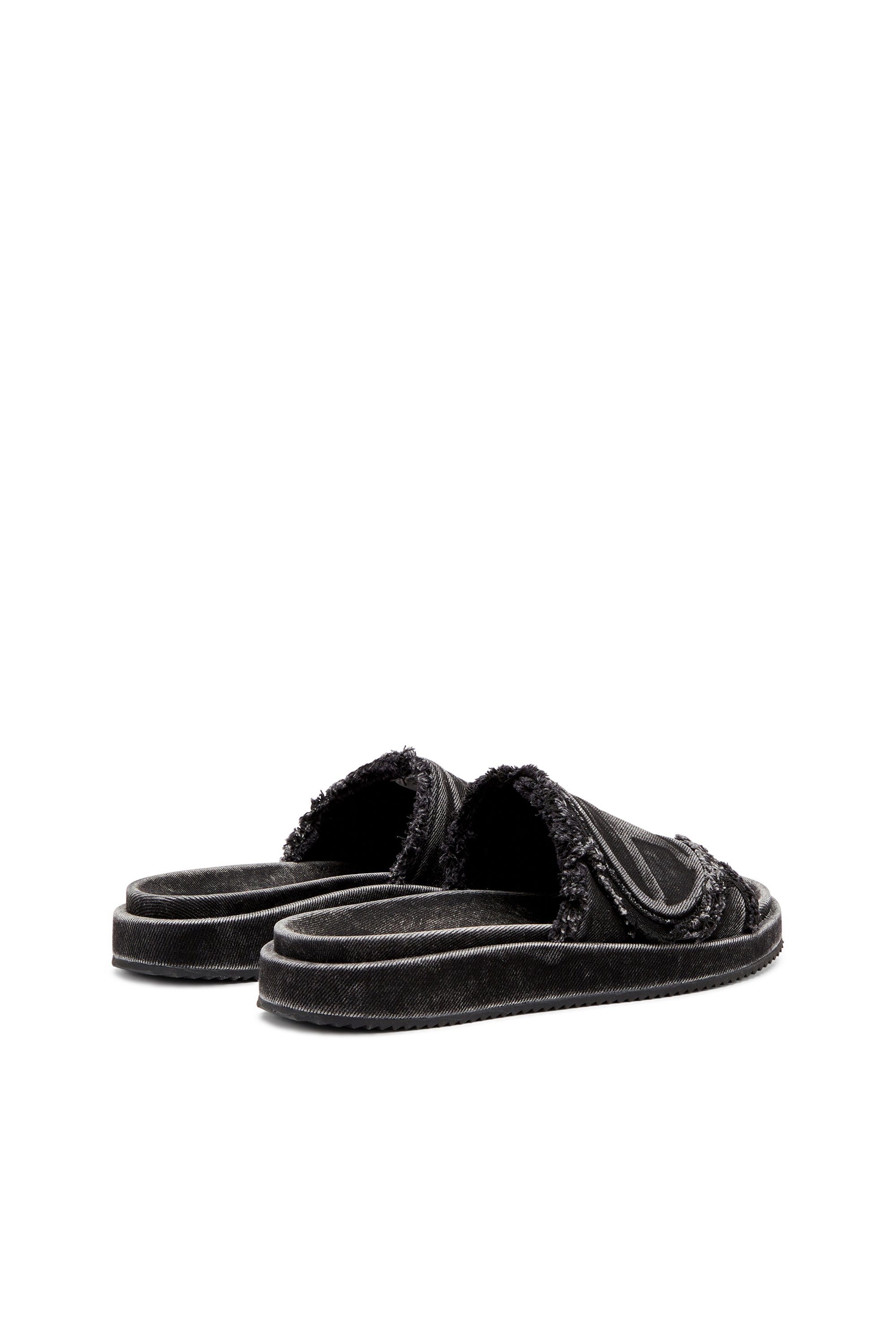 Diesel - SA-SLIDE D OVAL, Claquettes en denim vieilli Mixte in Noir - 3