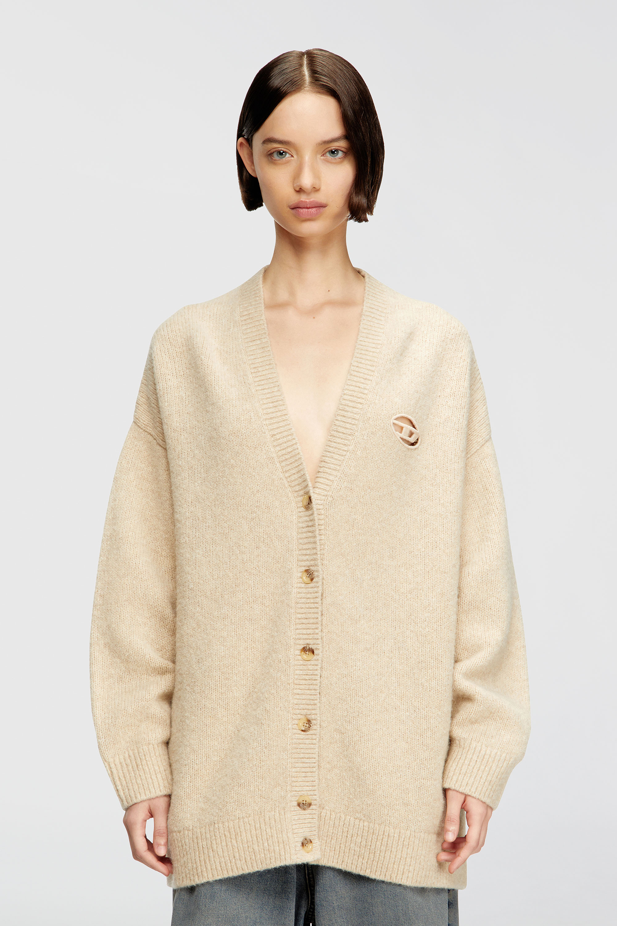 Diesel - M-AREELA, Cardigan en m&eacute;lange de laine et d'alpaga Femme in Beige - 1