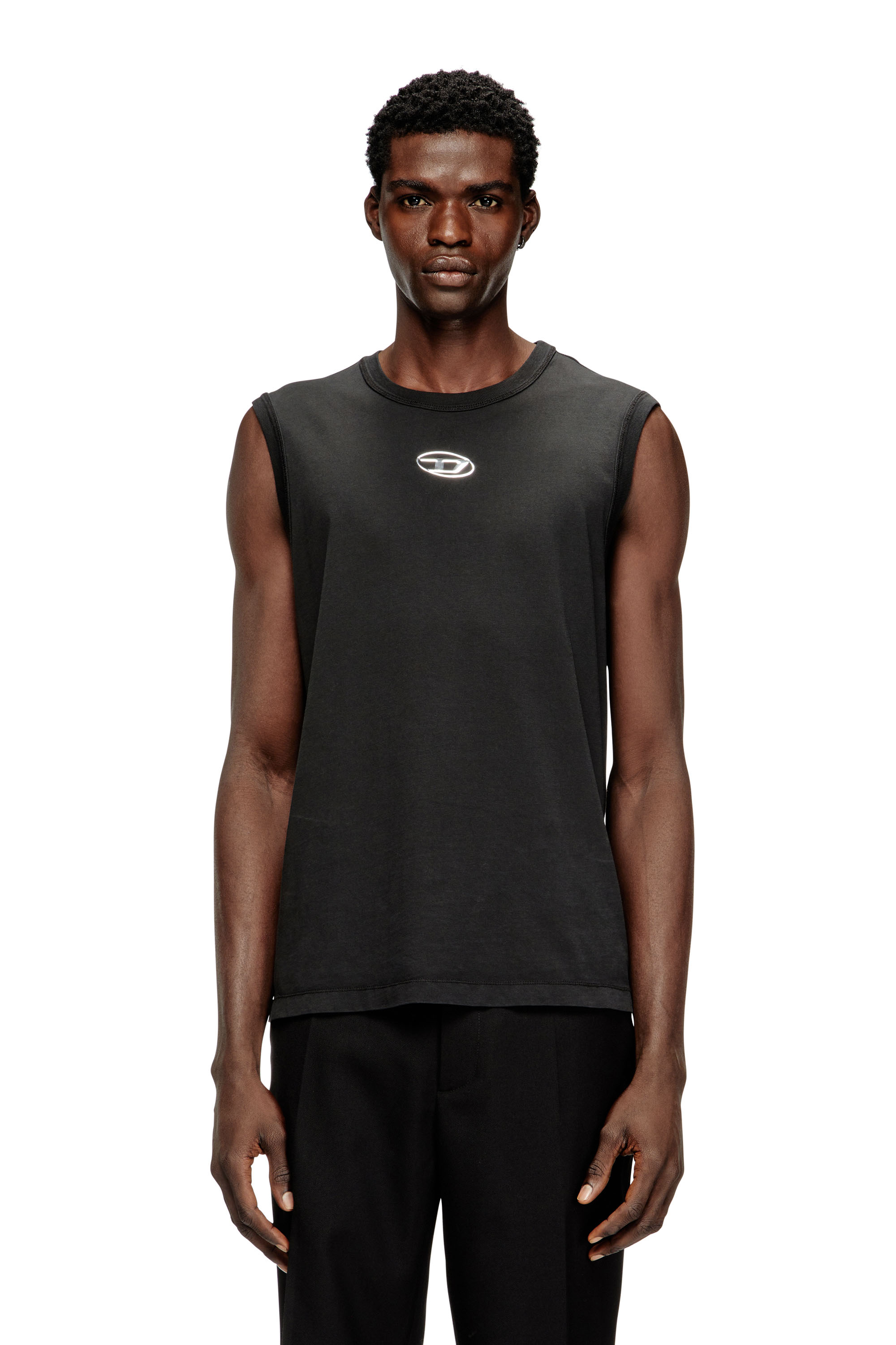 Diesel - T-BISCO-IOD, Haut en coton sans manches avec Ovale D métallique Homme in Noir - 1