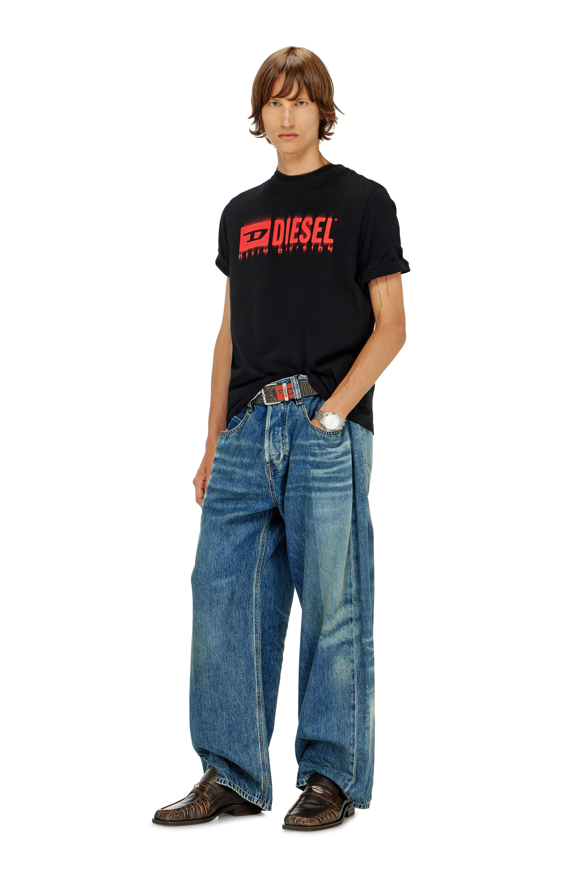 Diesel - T-ADJUST-Q7, Man's T-shirt with blurry Diesel logo in Black - 2