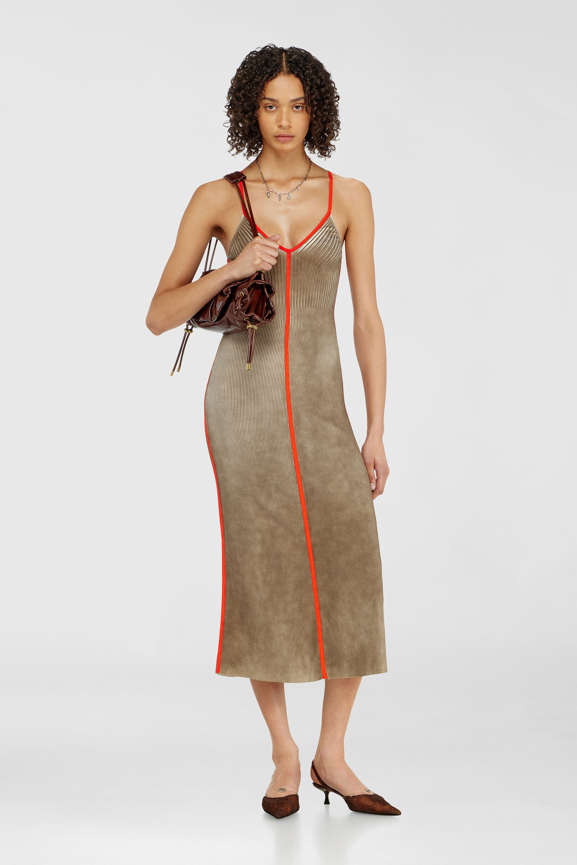 Diesel - M-SARMELA, Robe midi en maille c&ocirc;tel&eacute;e avec bandes contrast&eacute;es Femme in Polychrome - 2