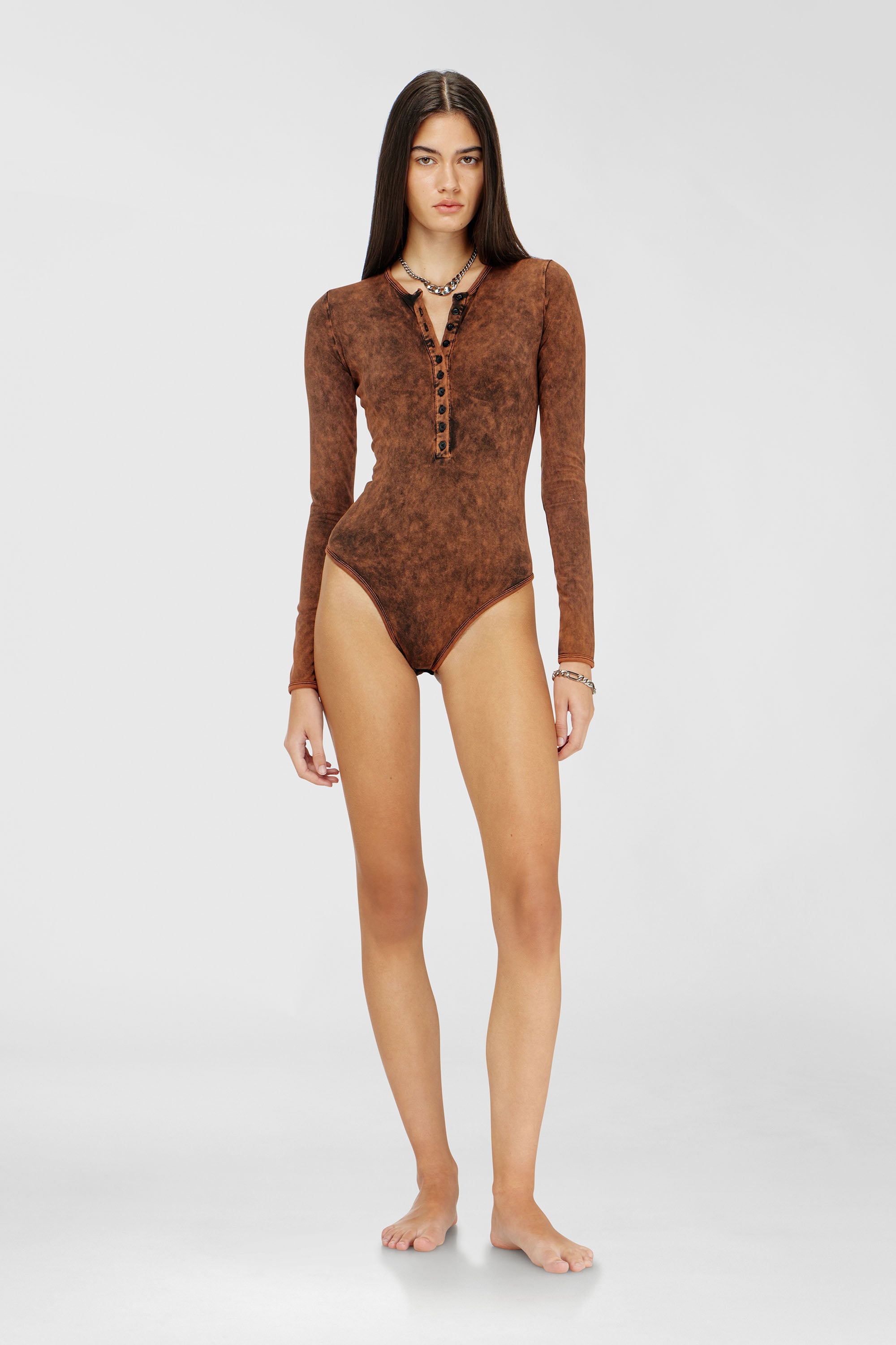 Diesel - FRESYA-DNM, Body en coton &agrave; boutons devant Femme in Marron - 2