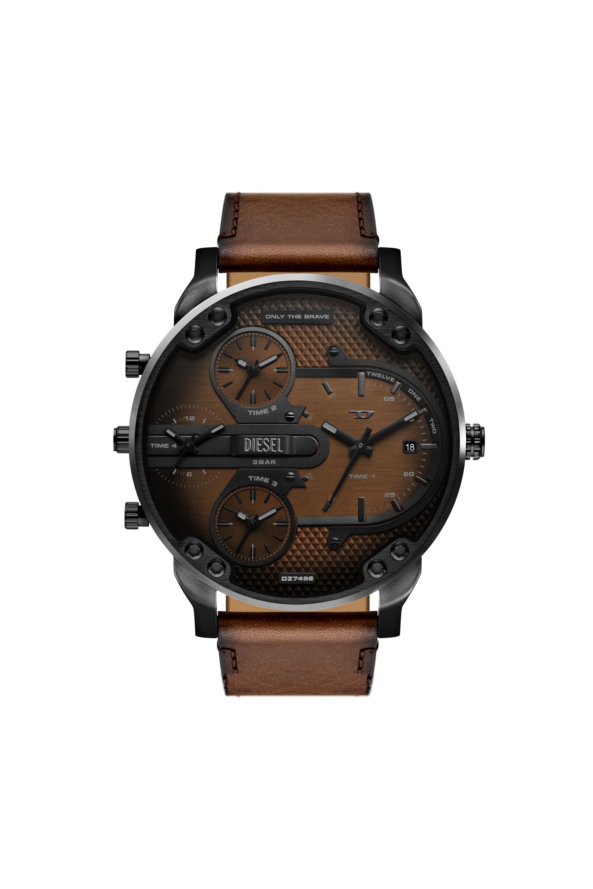 Diesel - DZ7492 WATCH, Montre Mega Chief Slim en cuir marron Homme in Marron - 1