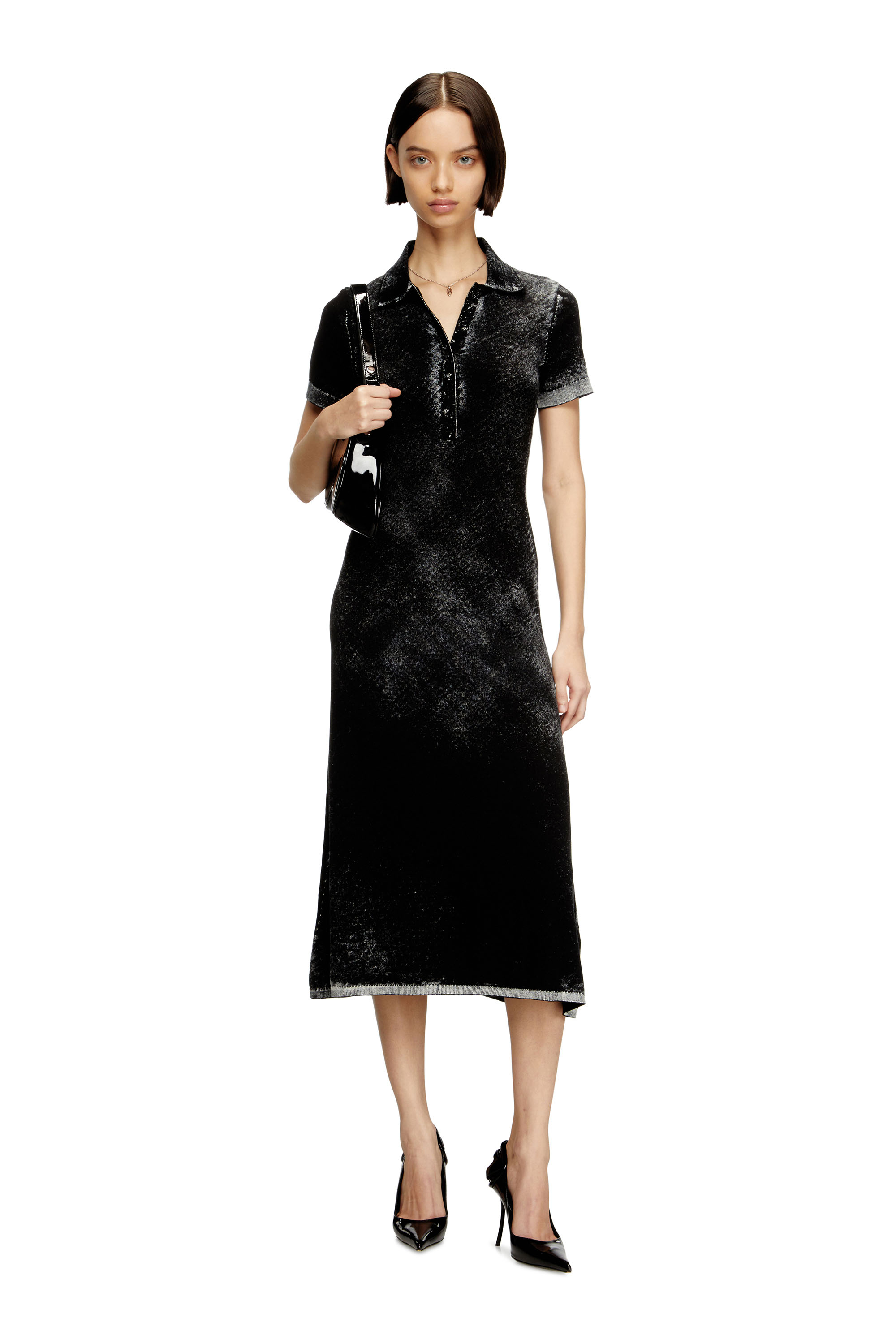 Diesel - M-LOURENS, Robe polo midi en maille à impression inversée Femme in Noir - 3