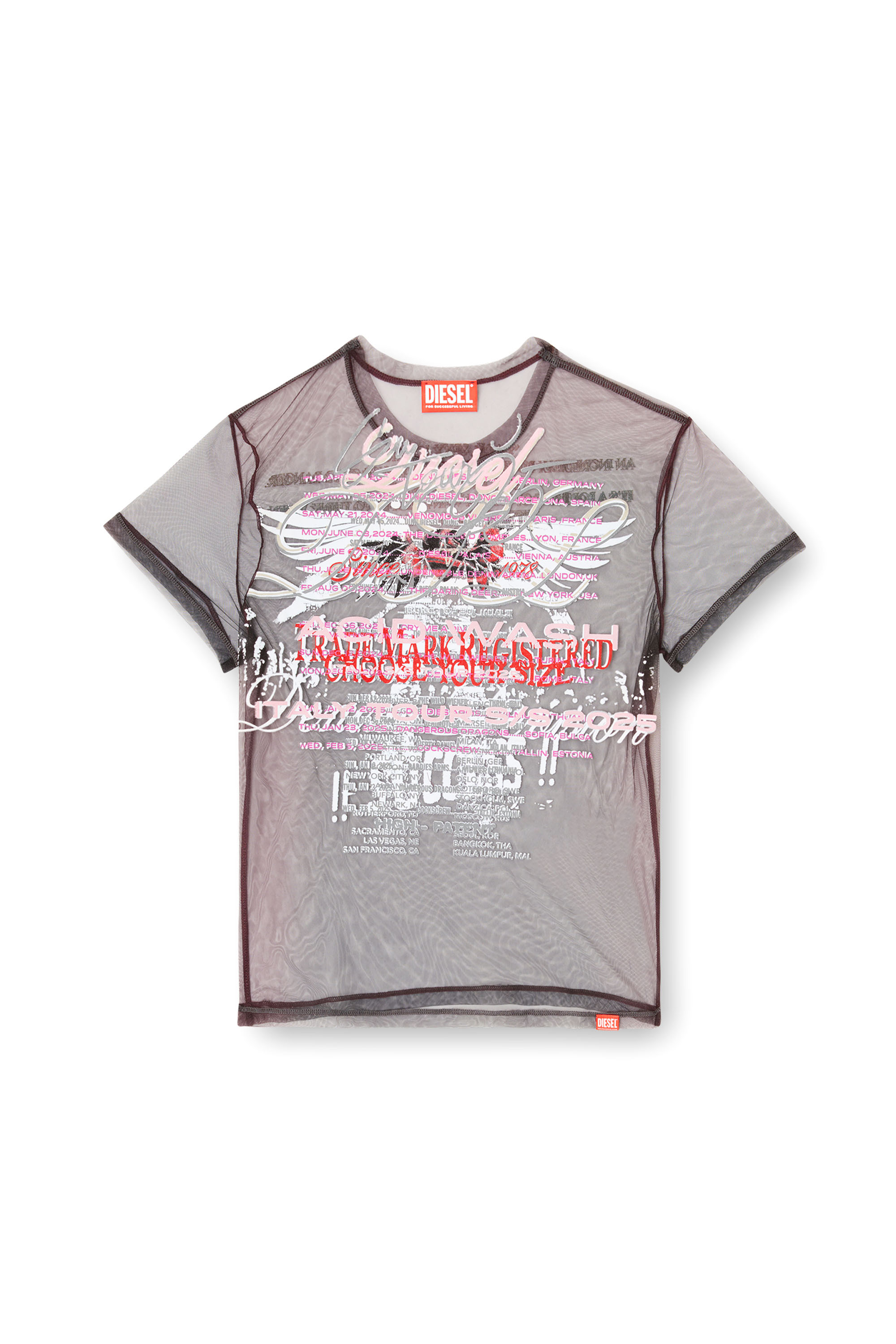Diesel - T-YRAC, Haut transparent avec imprimé paroles Femme in Noir - 2