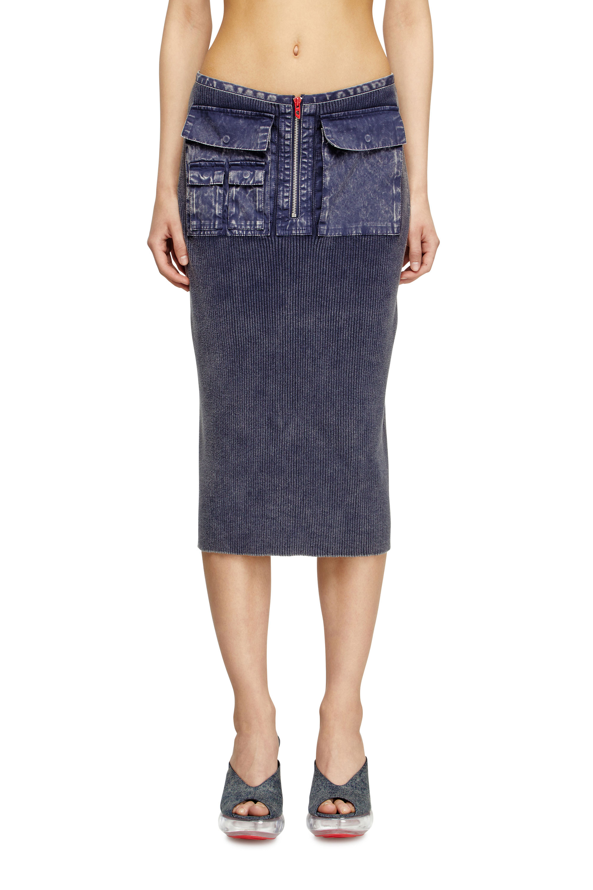 Diesel - M-MERYN, Jupe midi en maille avec poches cargo en denim Femme in ToBeDefined - 1