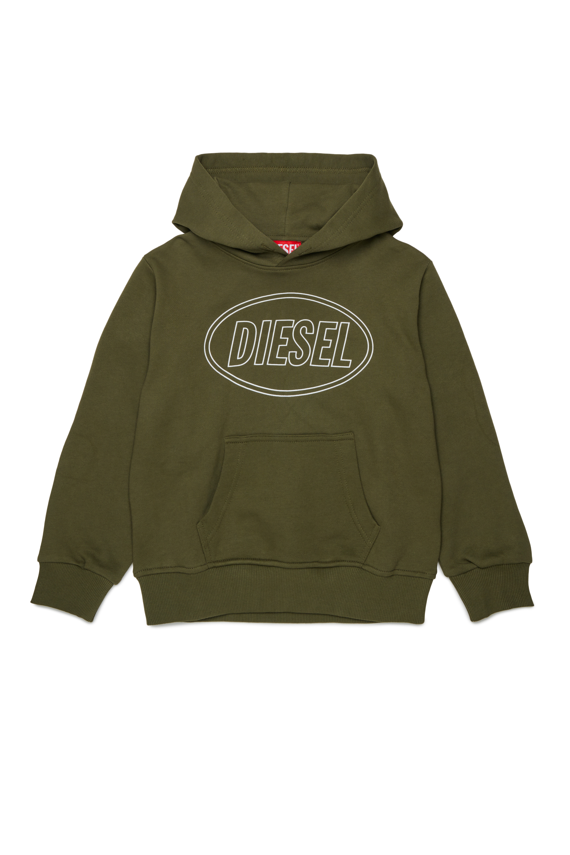 Diesel - SCIRCLEHOOD OVER, Sweat &agrave; capuche avec imprim&eacute; logo Diesel Homme in Vert - 1