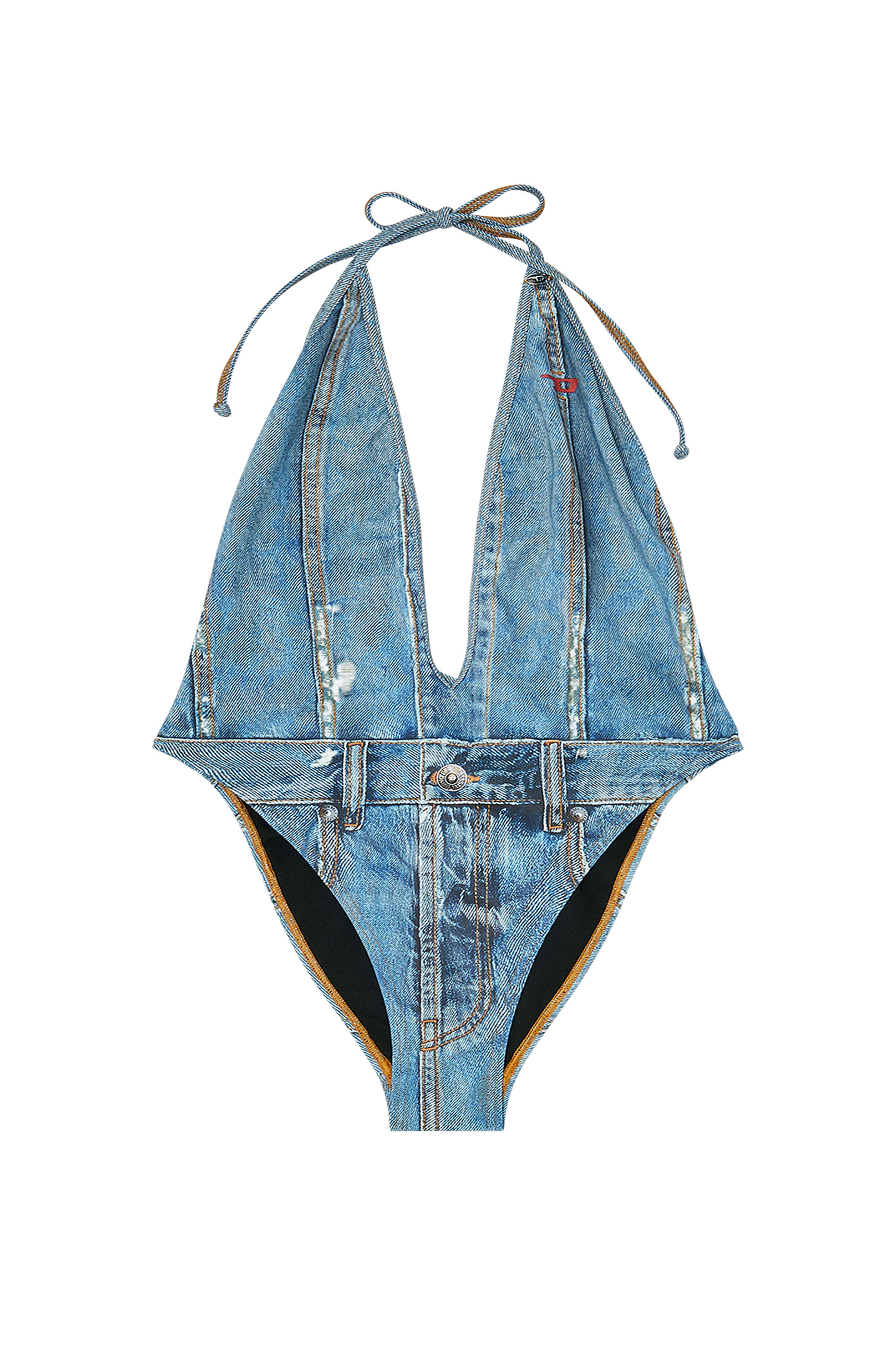 Diesel - KINSLEY-DNM, Maillot de bain plongeant avec effet trompe-l'&oelig;il denim Femme in ToBeDefined - 6