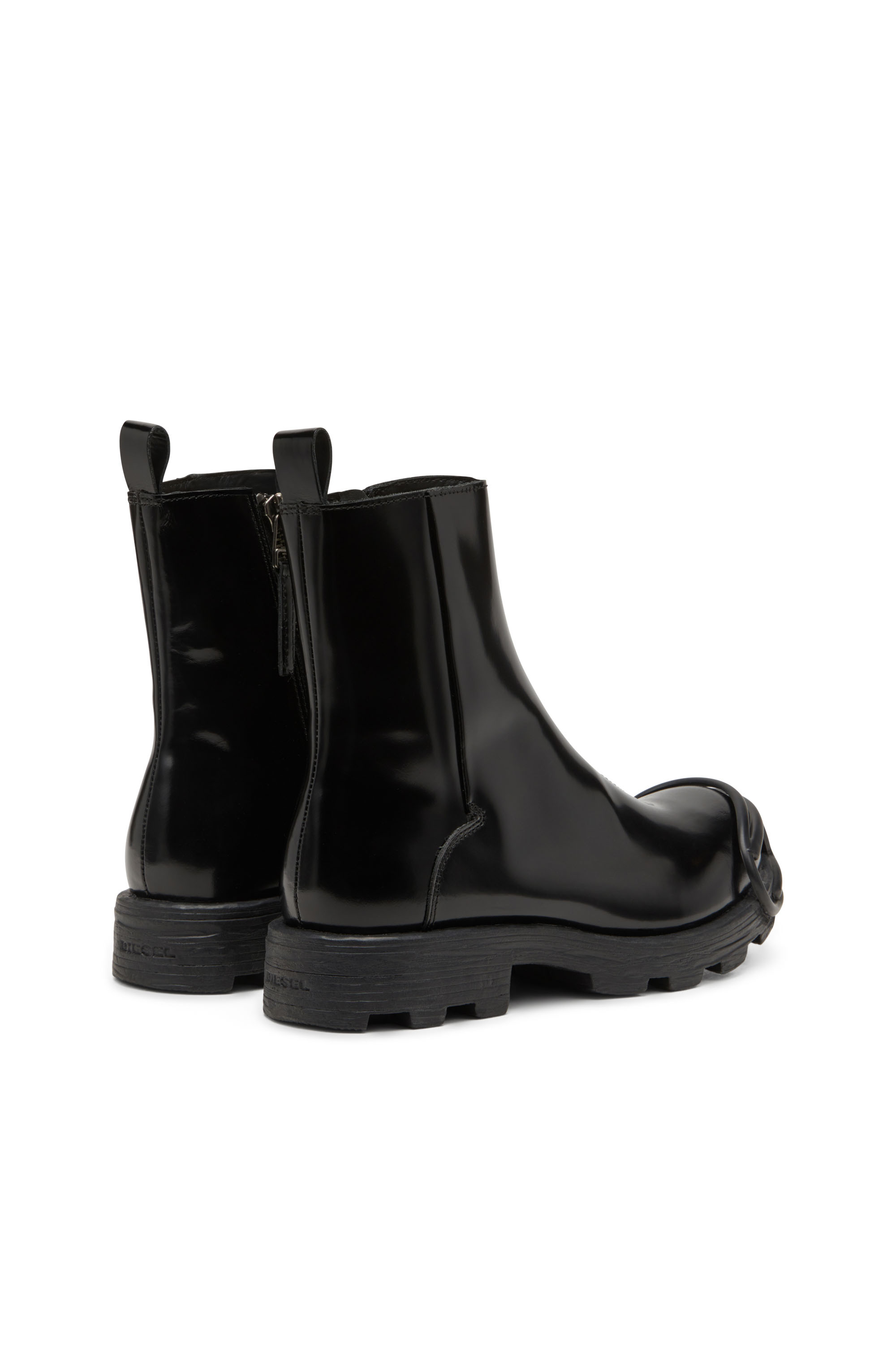 Diesel - D-HAMMER BT ZIP D, D-Hammer-Bottines Chelsea en cuir avec embout Oval D Homme in Noir - 3