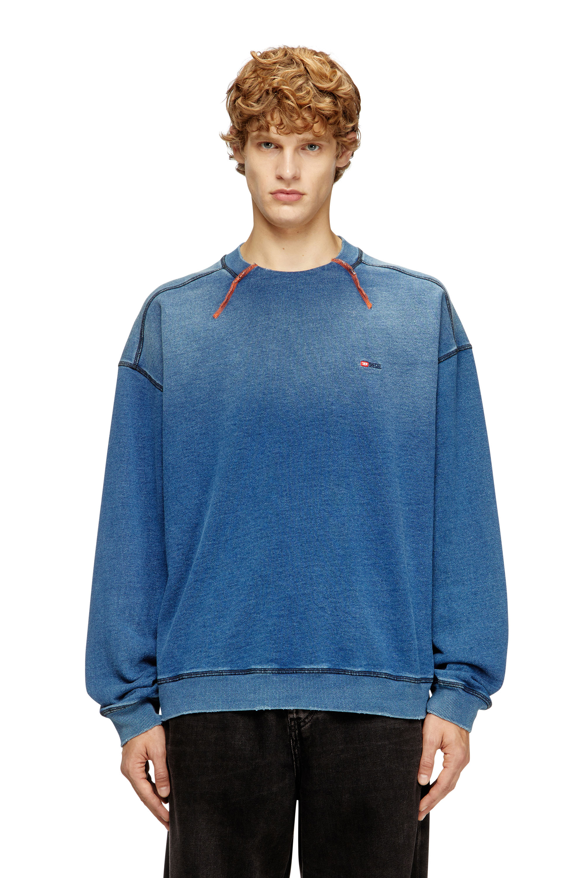 Diesel - S-CRAO-BOXT, Pull en coton avec coutures contrastées Homme in Bleu - 3