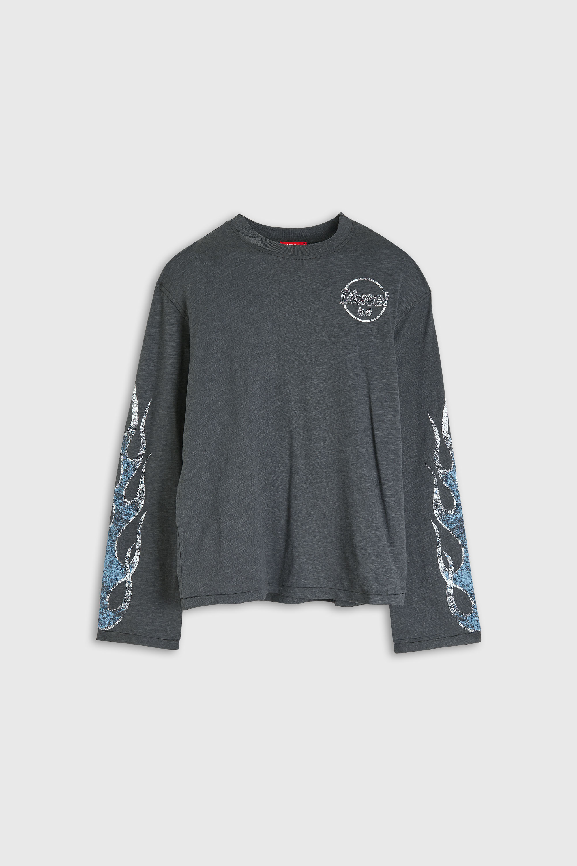 Diesel - T-HILARY-LS-B3, T-shirt manches longues en jersey flamm&eacute; avec imprim&eacute; craquel&eacute; Femme in Gris - 2