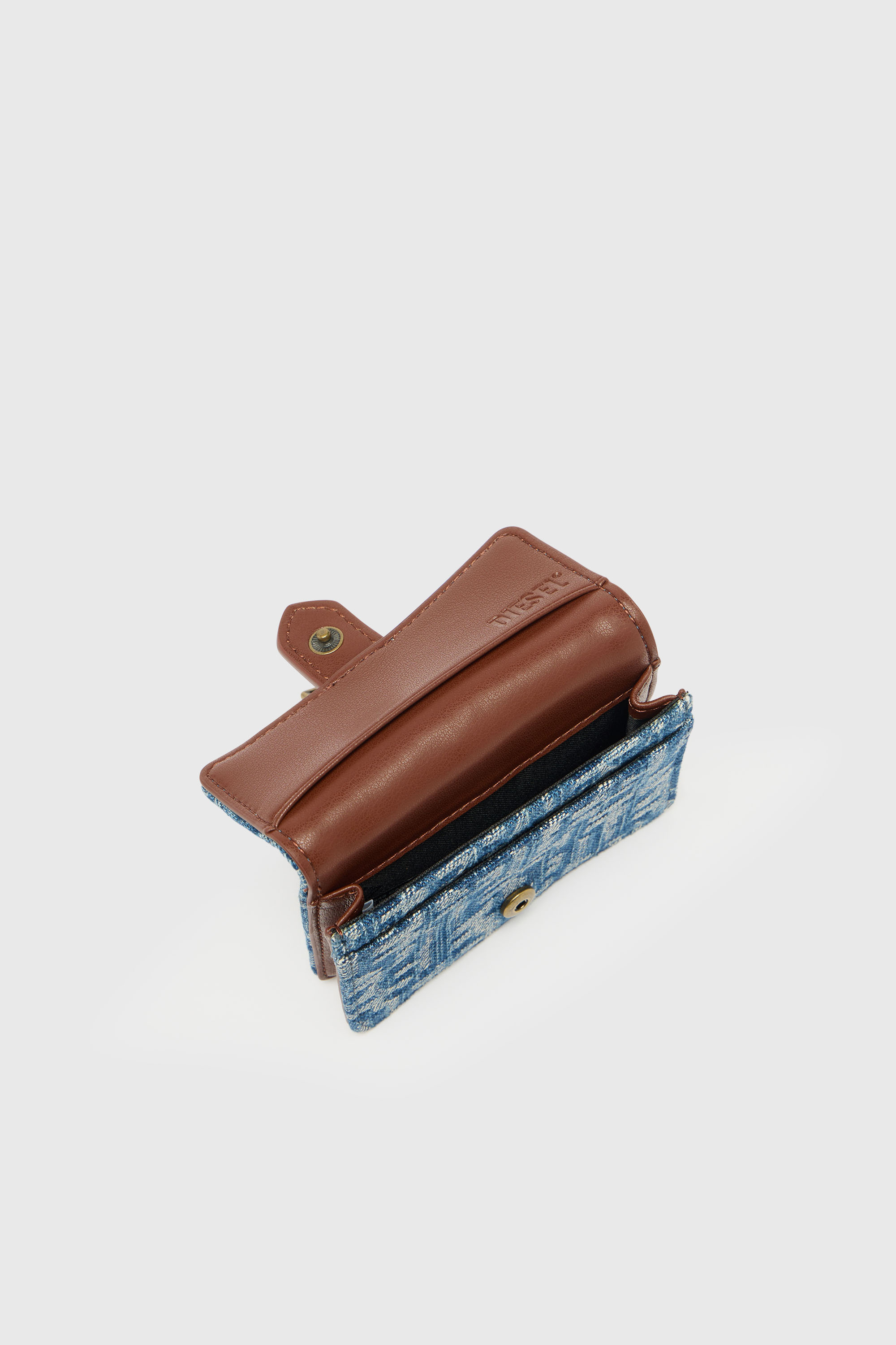 Diesel - D-LINE CARD HOLDER, Porte-cartes en denim monogramme avec d&eacute;tail ceinture Femme in Bleu - 3