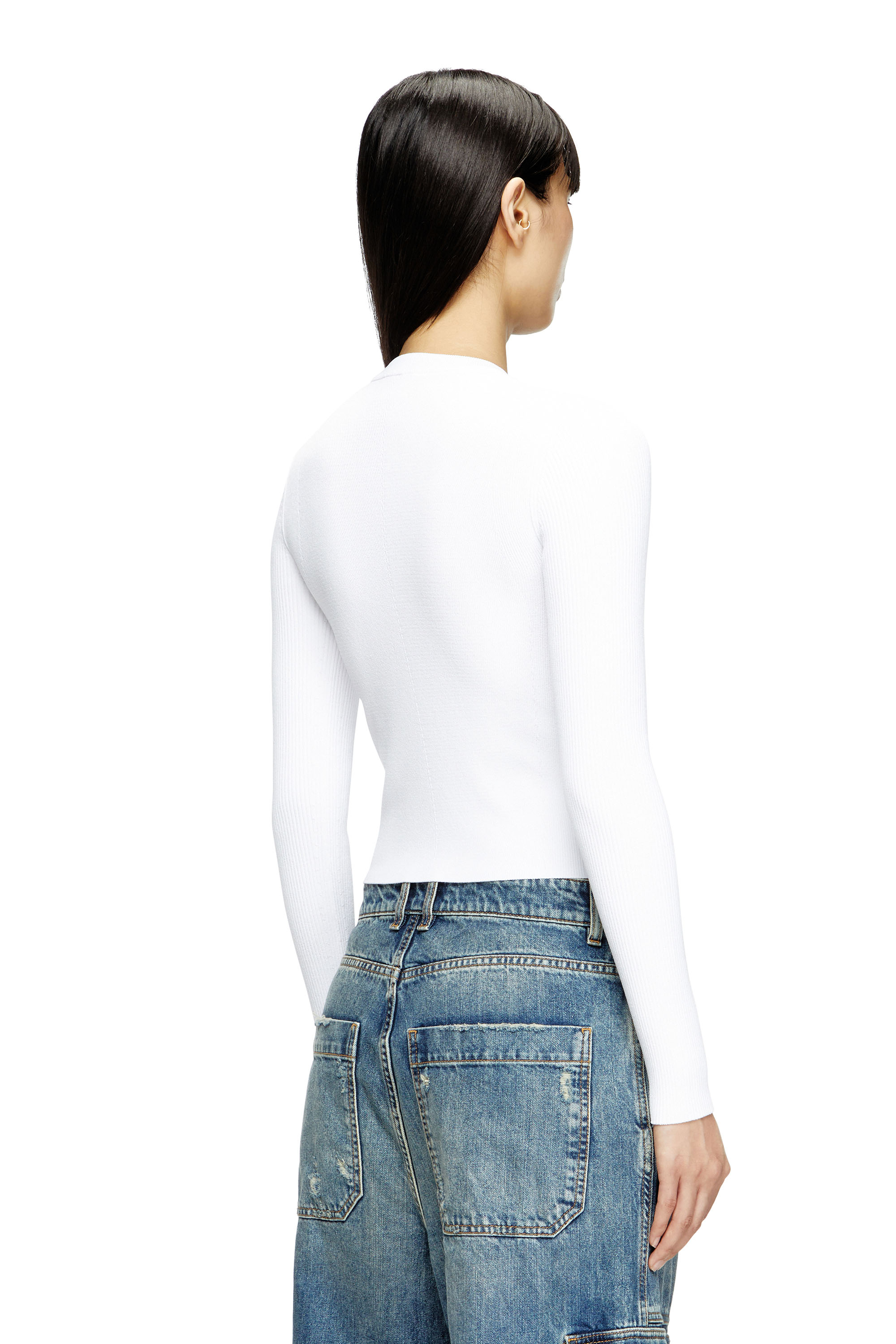 Diesel - M-VALARI, Top en viscose mélangée côtelée avec Oval D Femme in Blanc - 4