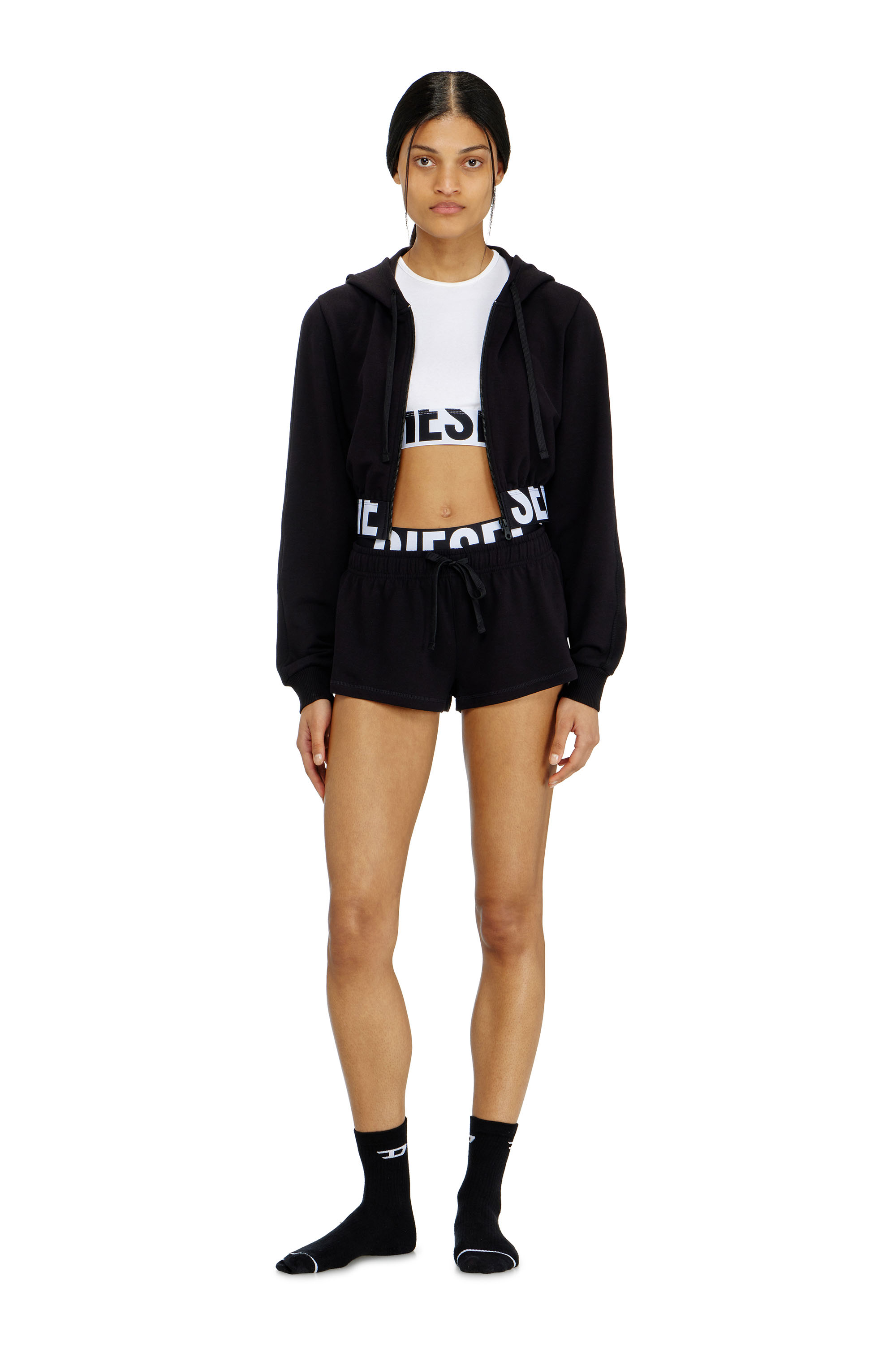 Diesel - MIRANDA-D-POP, Pantalon court en &eacute;ponge de coton avec logo Diesel Femme in Noir - 1