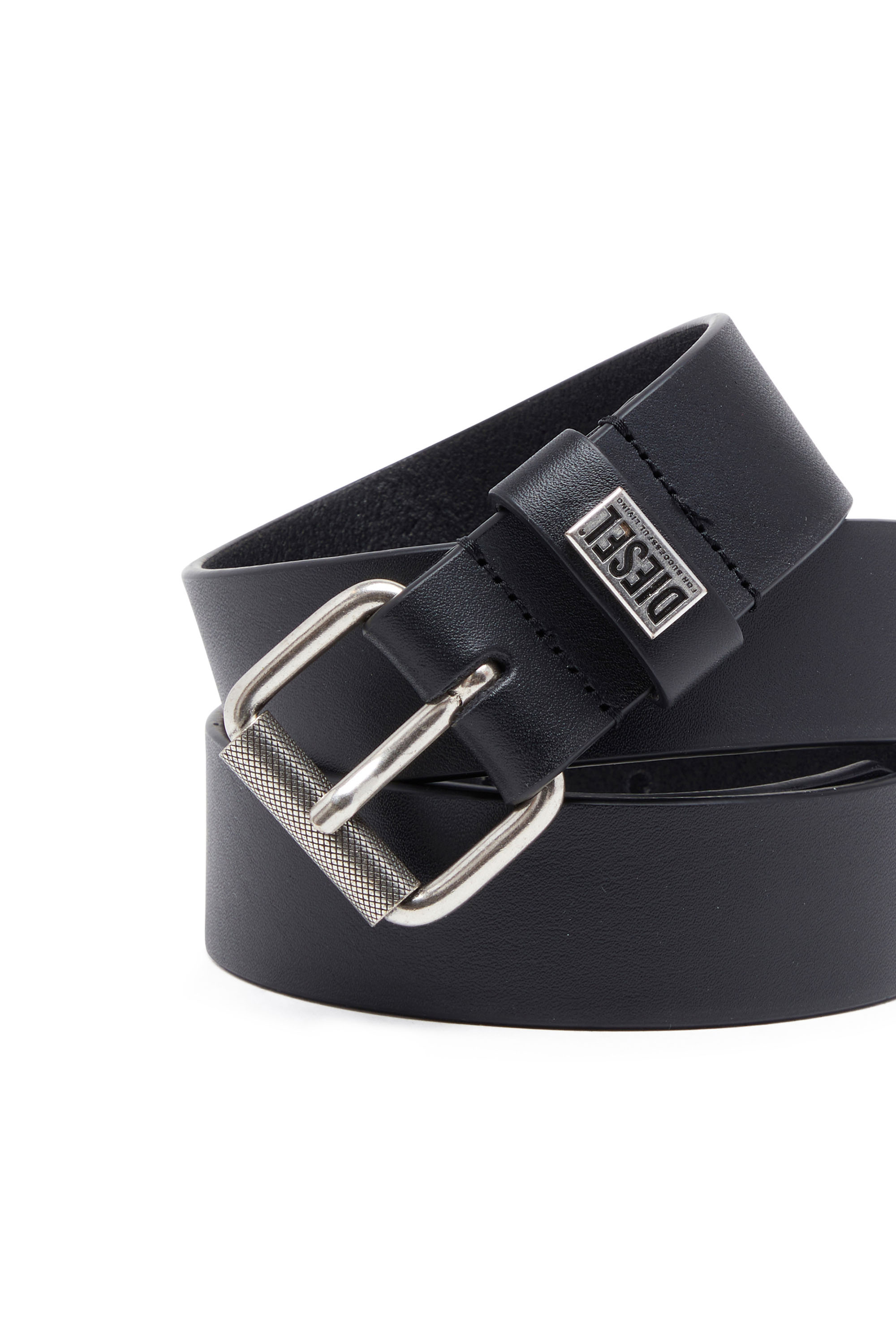 Diesel - B-BISCOTTO-LOOP, Ceinture 3.5 cm en cuir avec plaque à logo Homme in Noir - 3