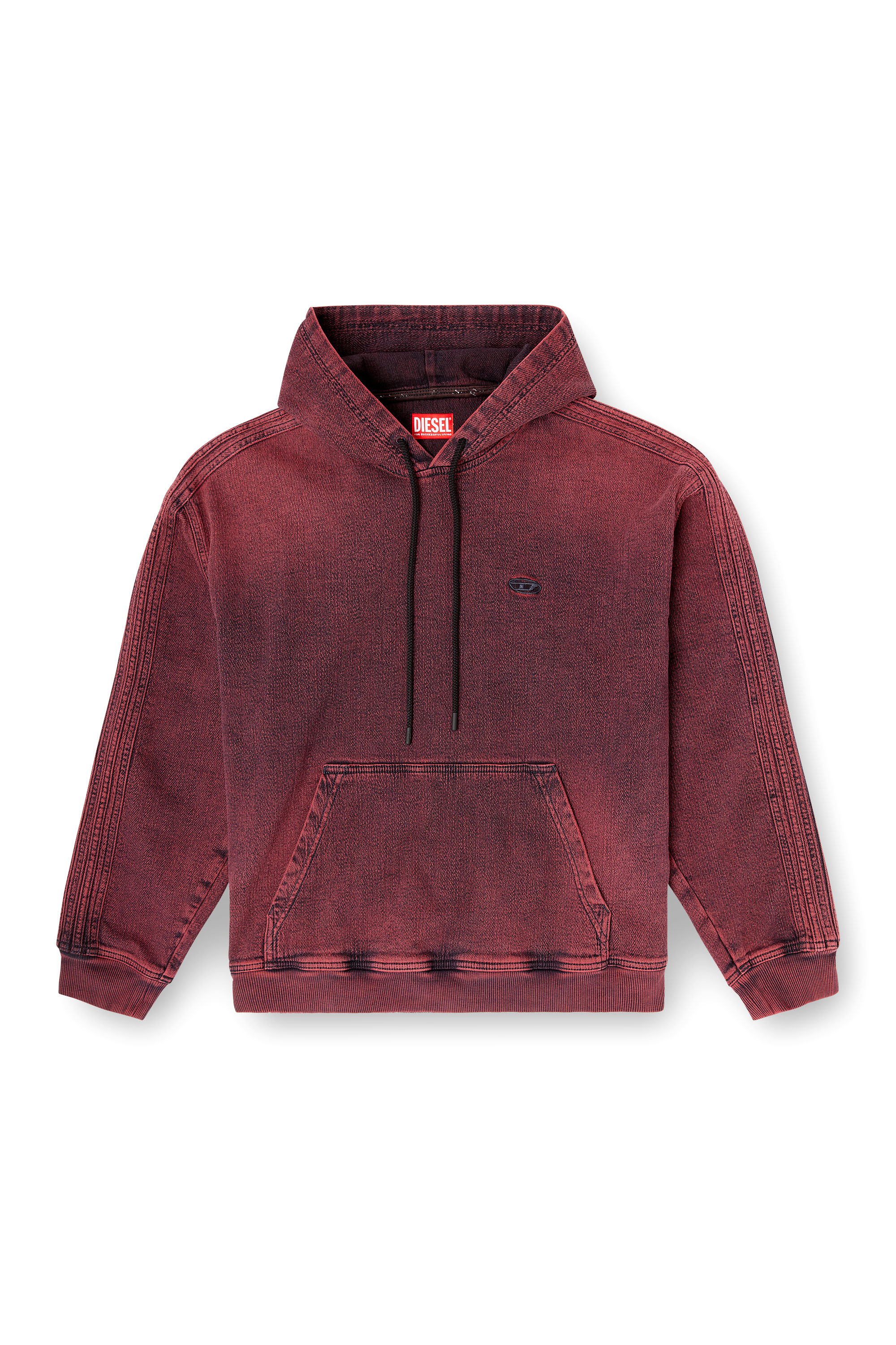 Diesel - D-UM-RIB-HORSE, Sweat &agrave; capuche en denim de surv&ecirc;tement indigo avec logo Homme in Rouge - 3
