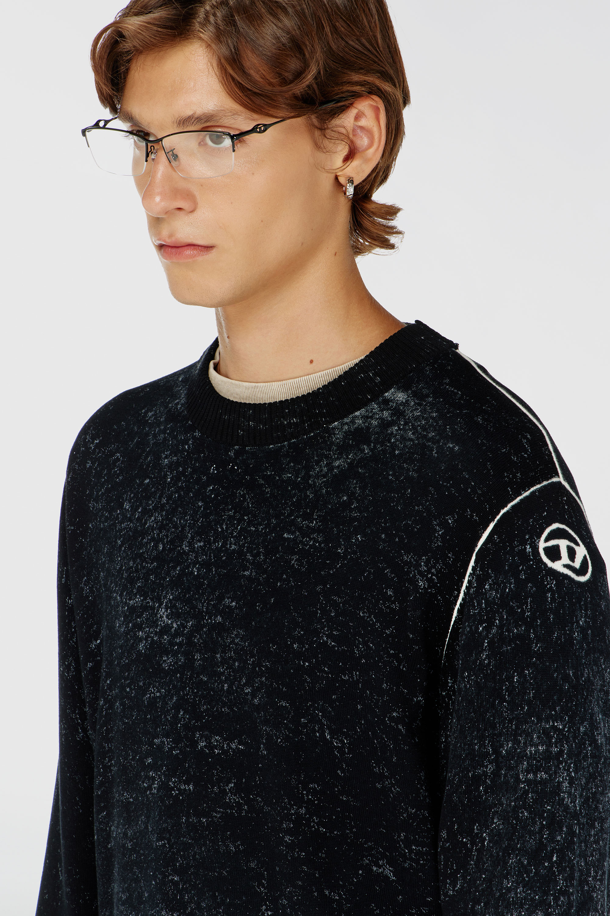 Diesel - K-LARENCE-B, Pull en coton avec imprim&eacute; invers&eacute; Homme in Noir - 5