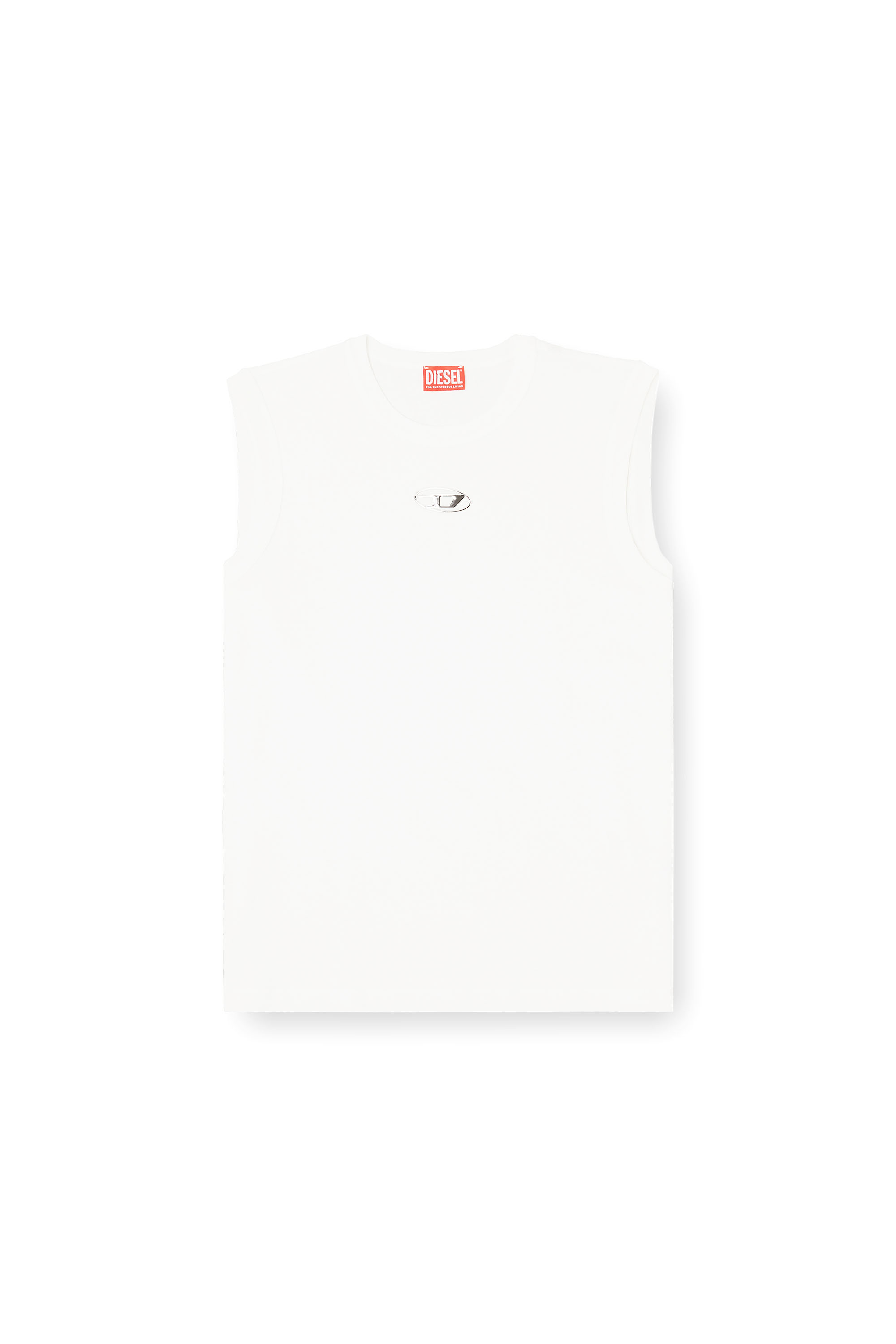Diesel - T-BISCO-IOD, Haut en coton sans manches avec Ovale D métallique Homme in Blanc - 3