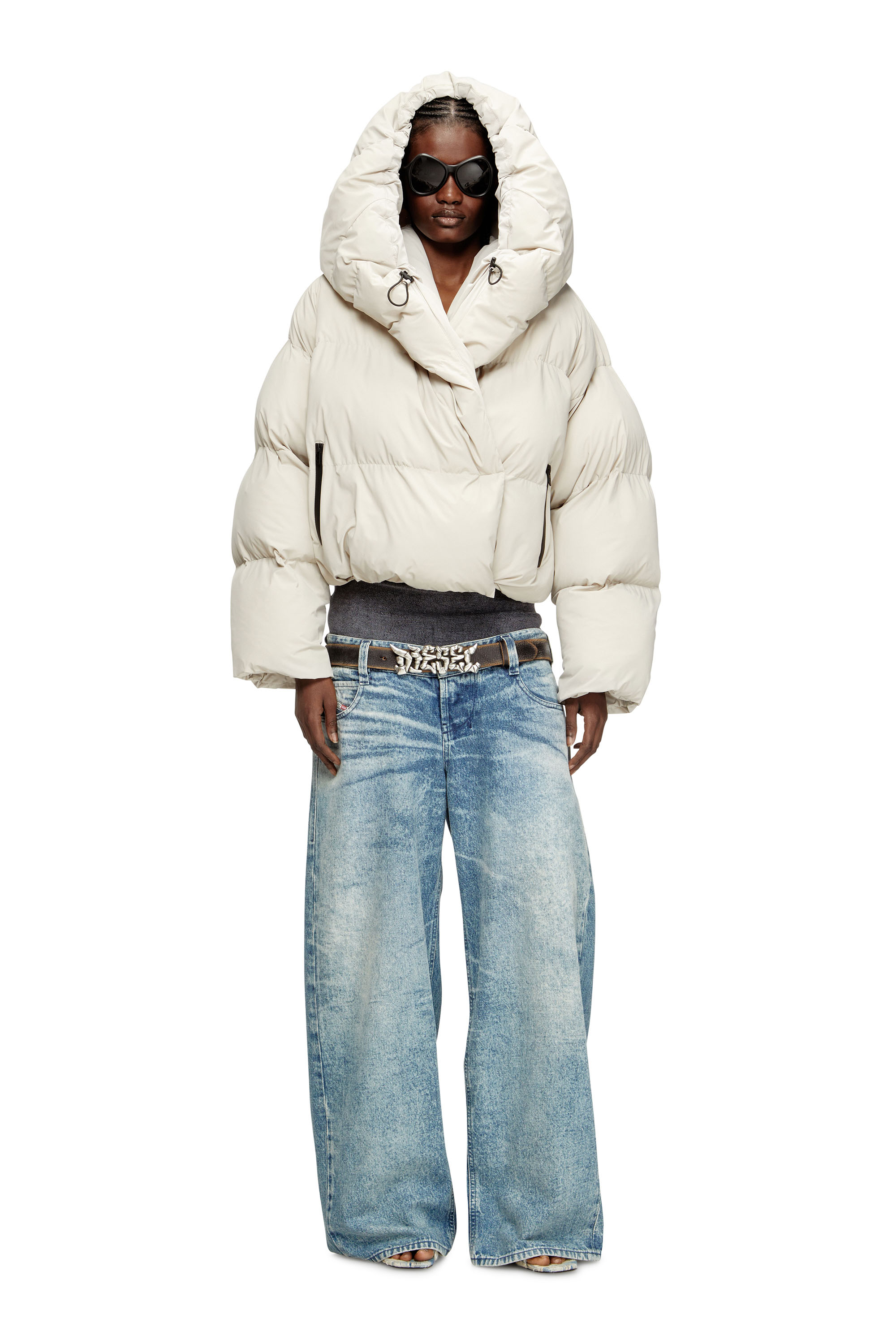 Diesel - W-ILEY-T1, Doudoune enveloppante en nylon bi-stretch Femme in Beige - 1