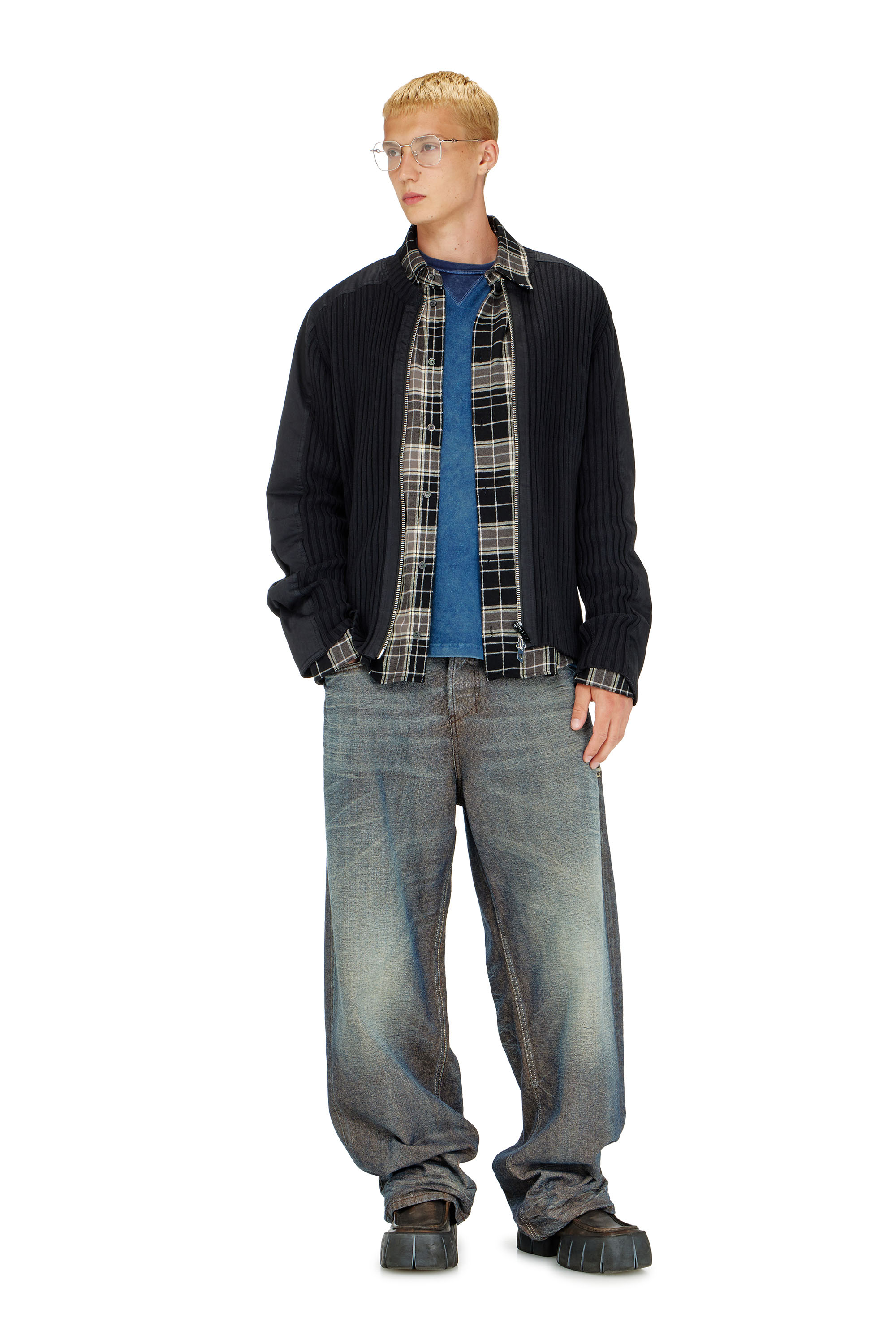 Diesel - K-MATTY, Cardigan zipp&eacute; avec empi&egrave;cements utilitaires Homme in Noir - 1