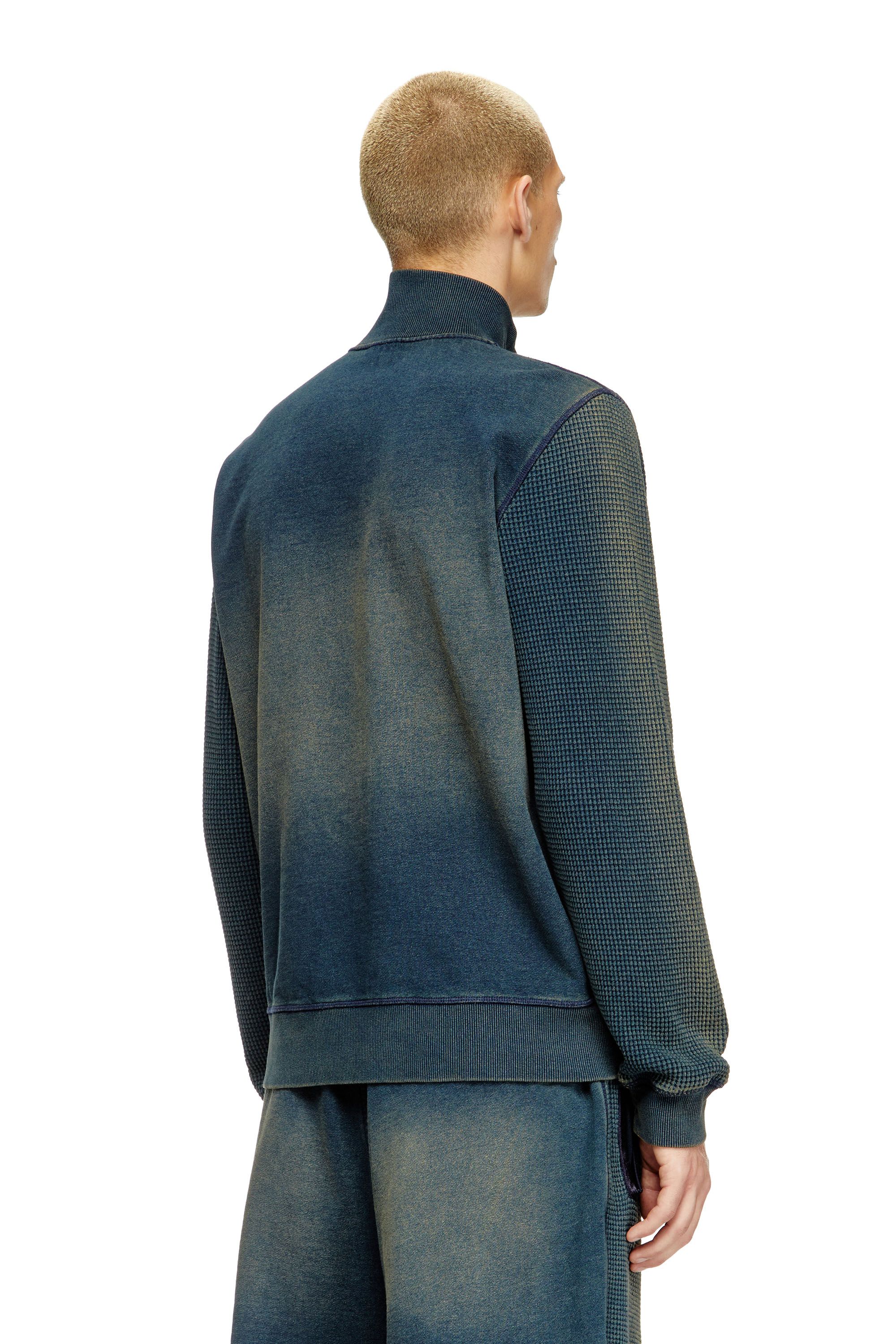 Diesel - S-WAFY-ZIP, Sweat-shirt zippé en jersey gaufré Homme in Bleu - 4